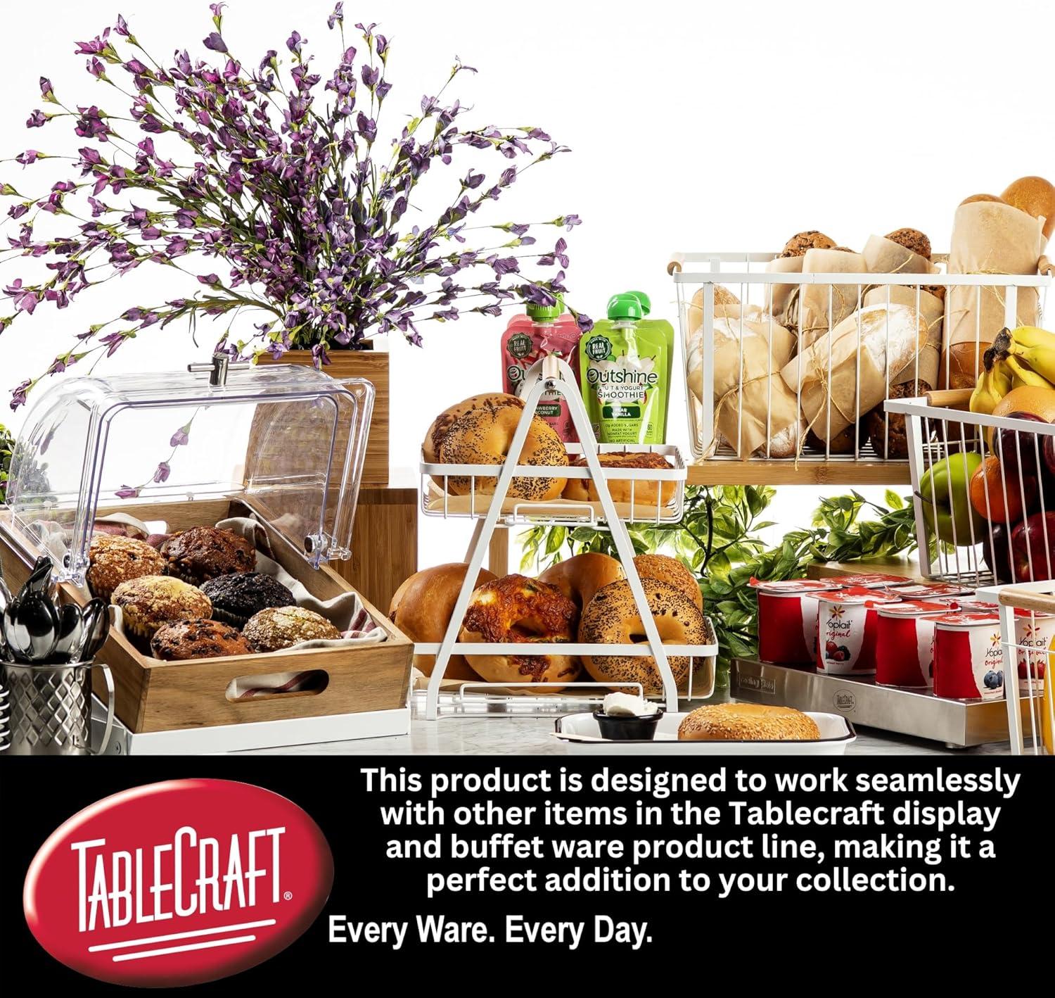 White Metal Two-Tier Food Display with Wooden Handle