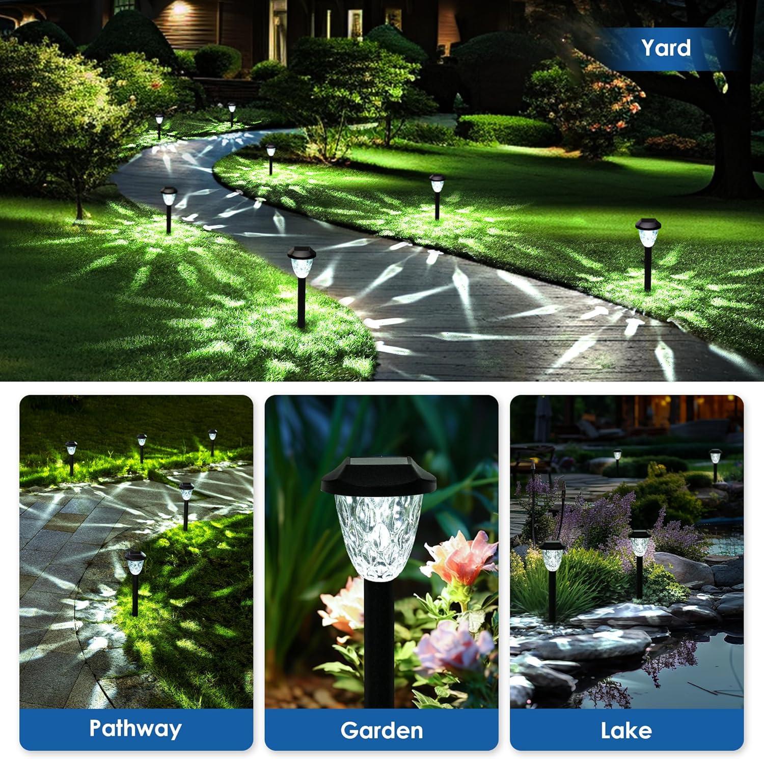 gigalumi 12 Pack Solar Pathway Lights, Waterproof Auto On/Off Outdoor Solar Lights for Garden,Walkway and Driveway,2800K