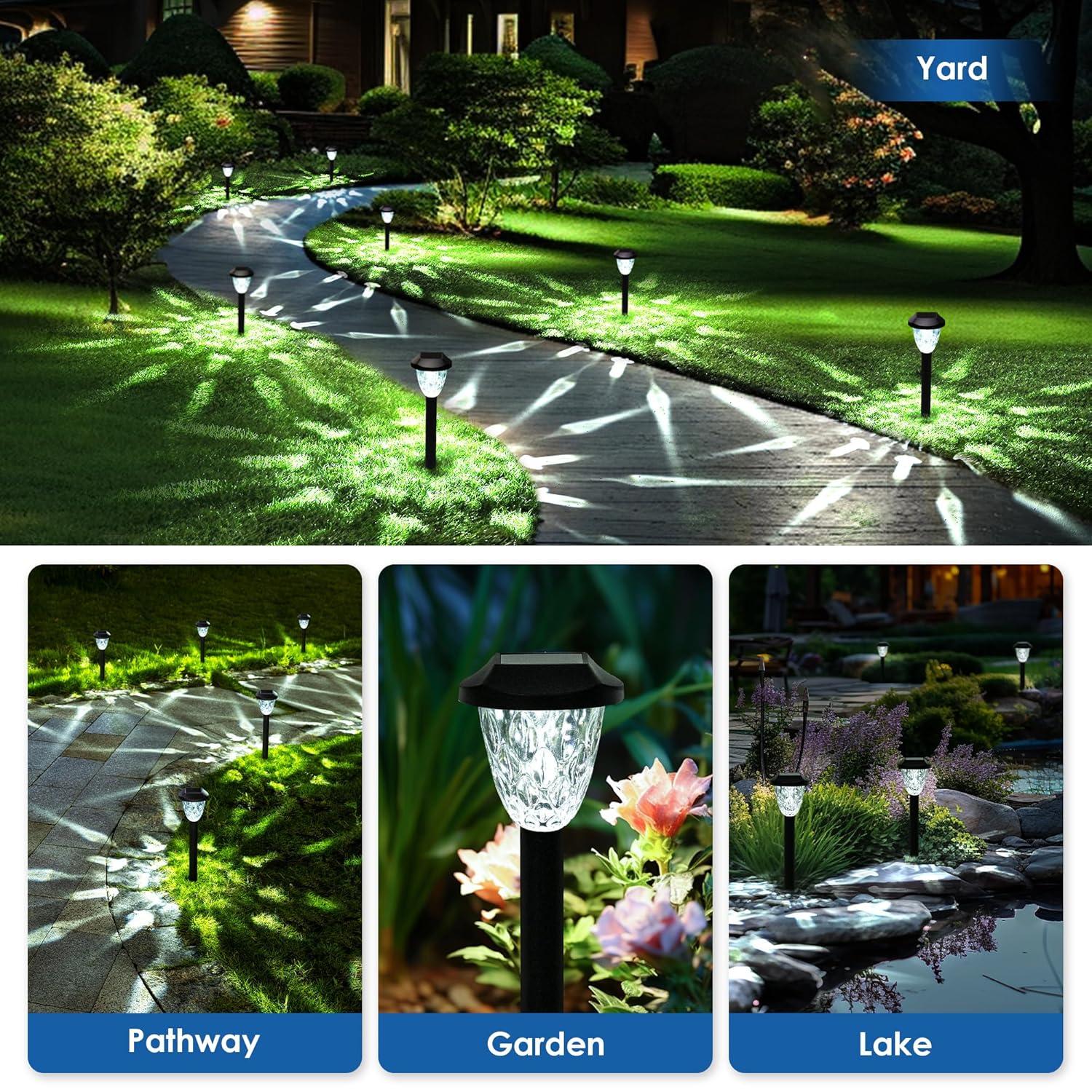 gigalumi 12 Pack Solar Pathway Lights, Waterproof Auto On/Off Outdoor Solar Lights for Garden,Walkway and Driveway,2800K