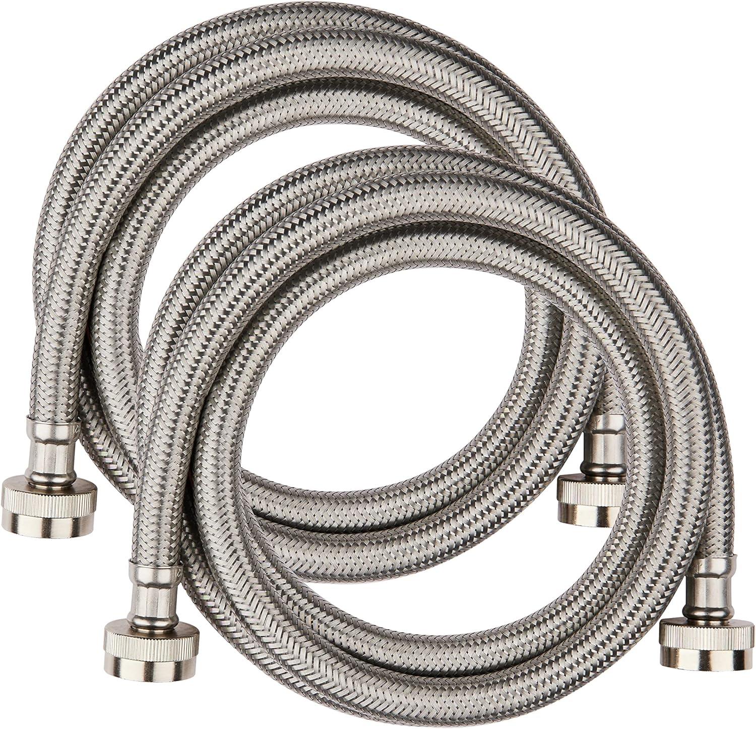 4-Foot Braided Stainless Steel Washing Machine Hoses, 2 Pack