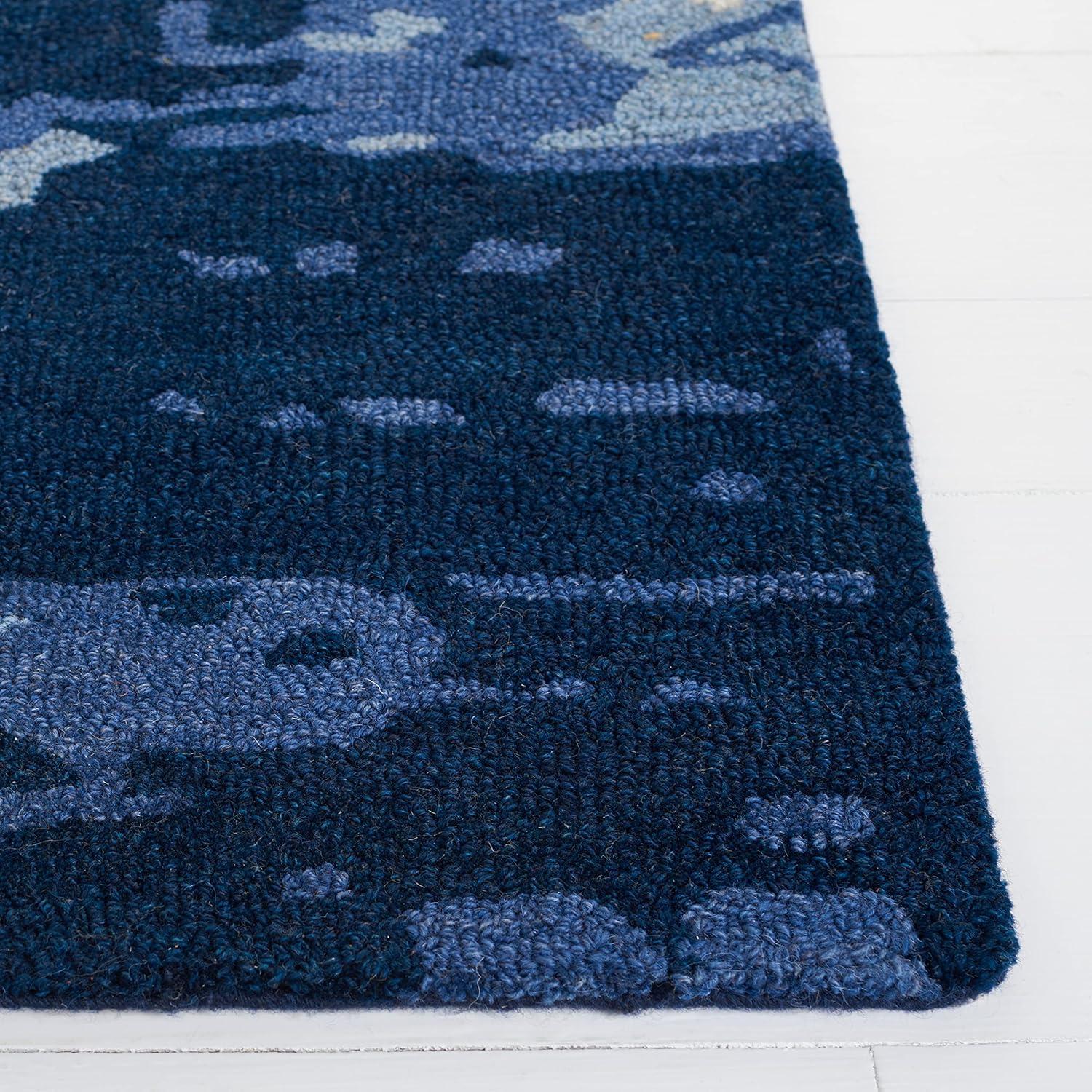 Elegant Blue Floral Hand-Tufted Wool Rug 4' x 6'