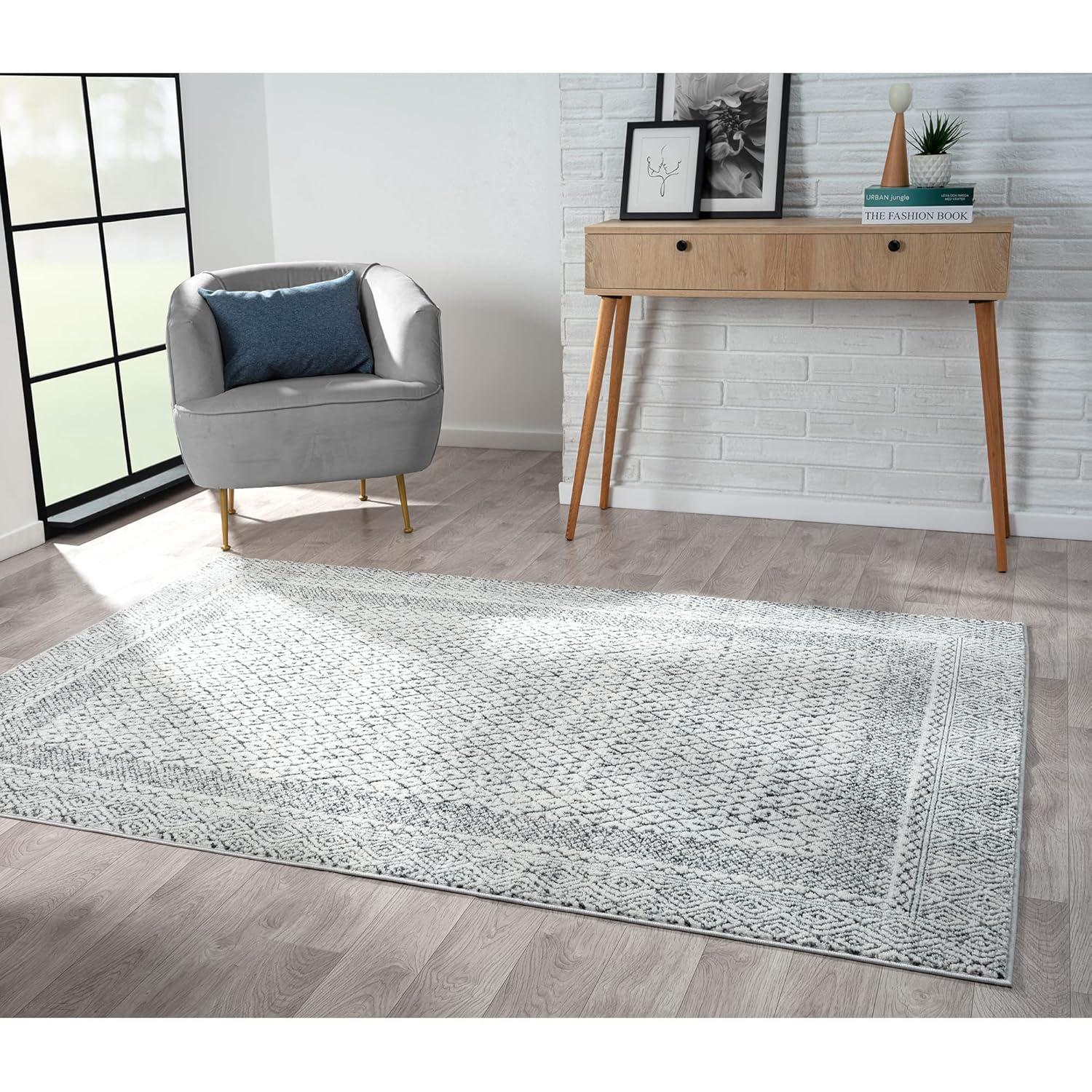 Madison Park Kenzie Woven Turkish Area Rugs for Living Room, Indoor Dinig Accent Modern Home Décor, Ultra Soft Floor Carpets for Bedroom, 3'W x 5'L Grey/Cream
