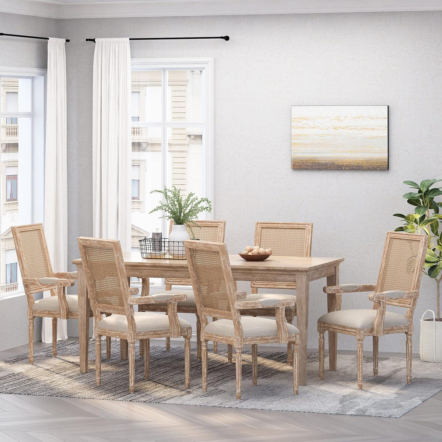 Set of 2 Maria French Country Wood and Cane Upholstered Dining Chairs Gray - Christopher Knight Home