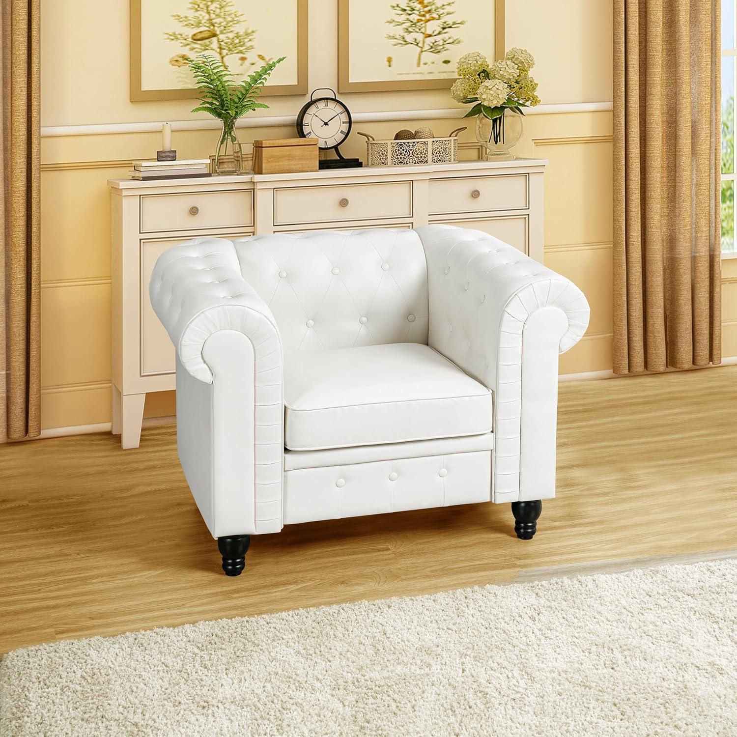 Emery Off-White Tufted Chesterfield 3-Piece Sofa Set with Rolled Arms