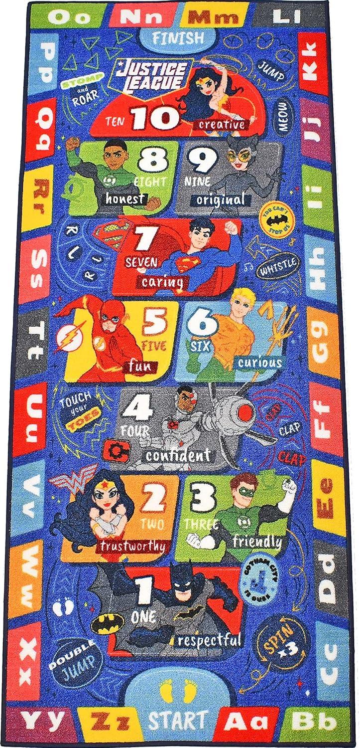 Justice League Kids Hopscotch Educational Rug, 2'7" x 6'0"