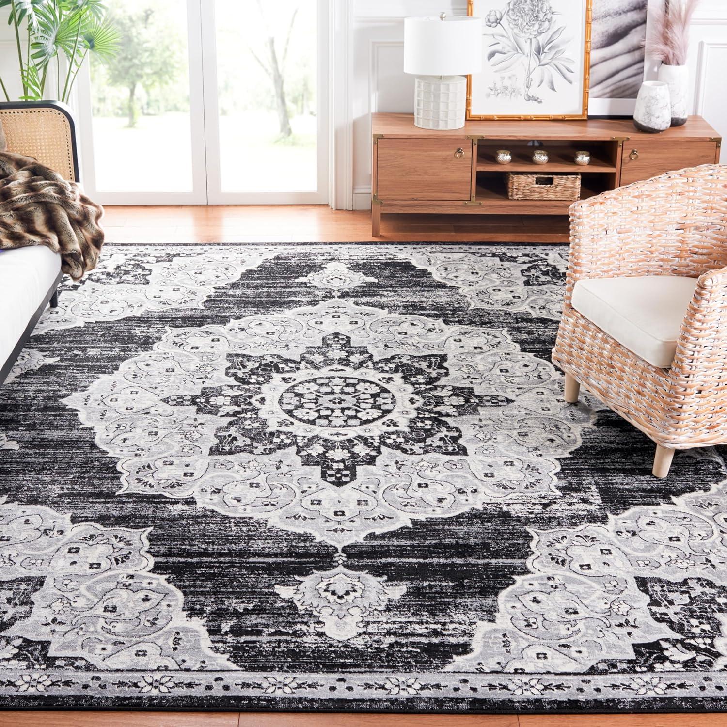 SAFAVIEH Brentwood Dimitri Floral Bordered Area Rug, 10' x 13', Black/Grey