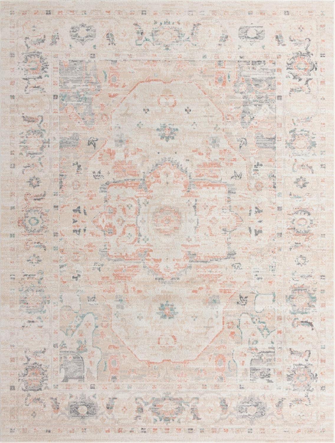 Ivory Medallion Rectangular Synthetic 10' x 13' Area Rug