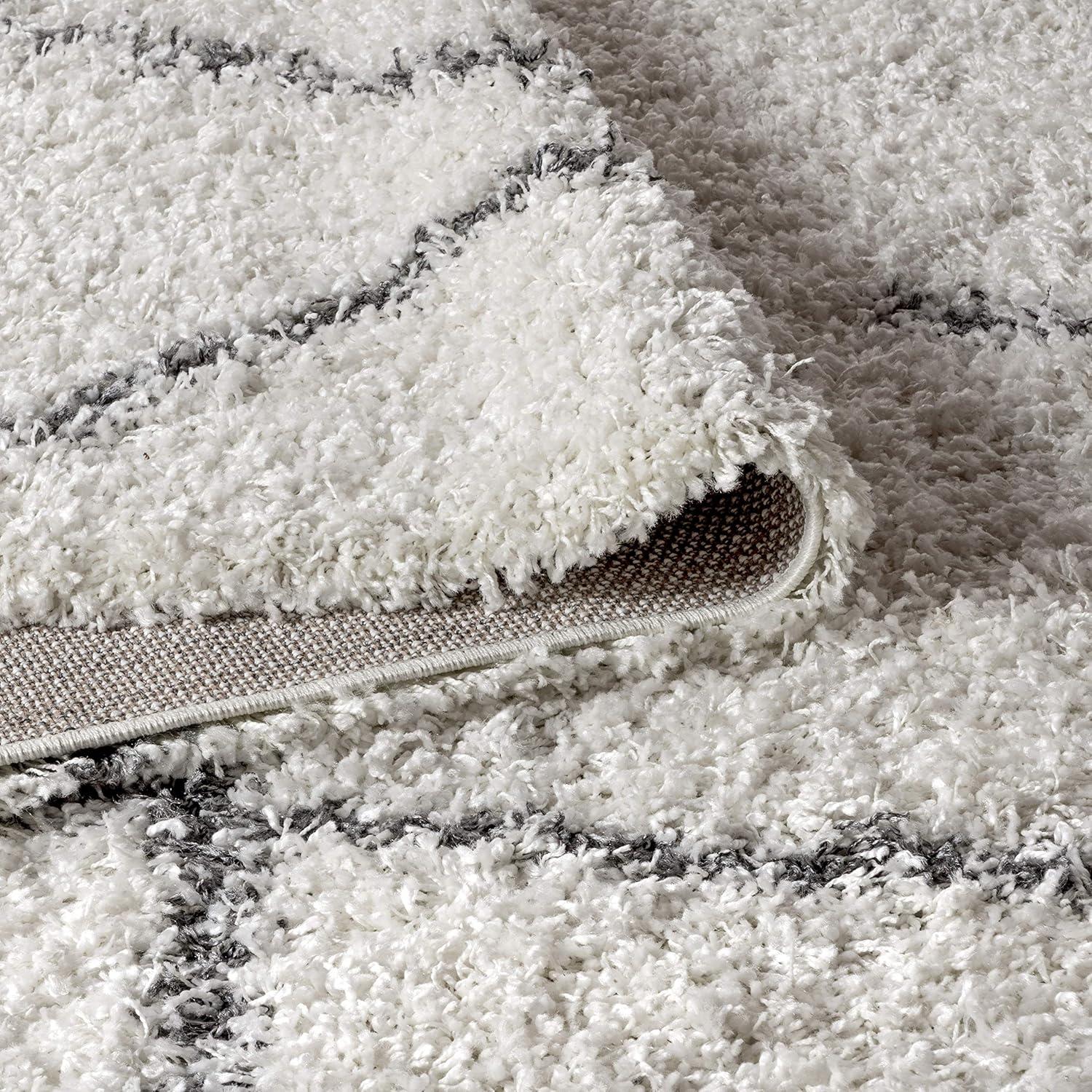 8'x10' Mercer Shag Plush Tassel Moroccan Geometric Trellis Area Rug, Cream/Grey - JONATHAN Y