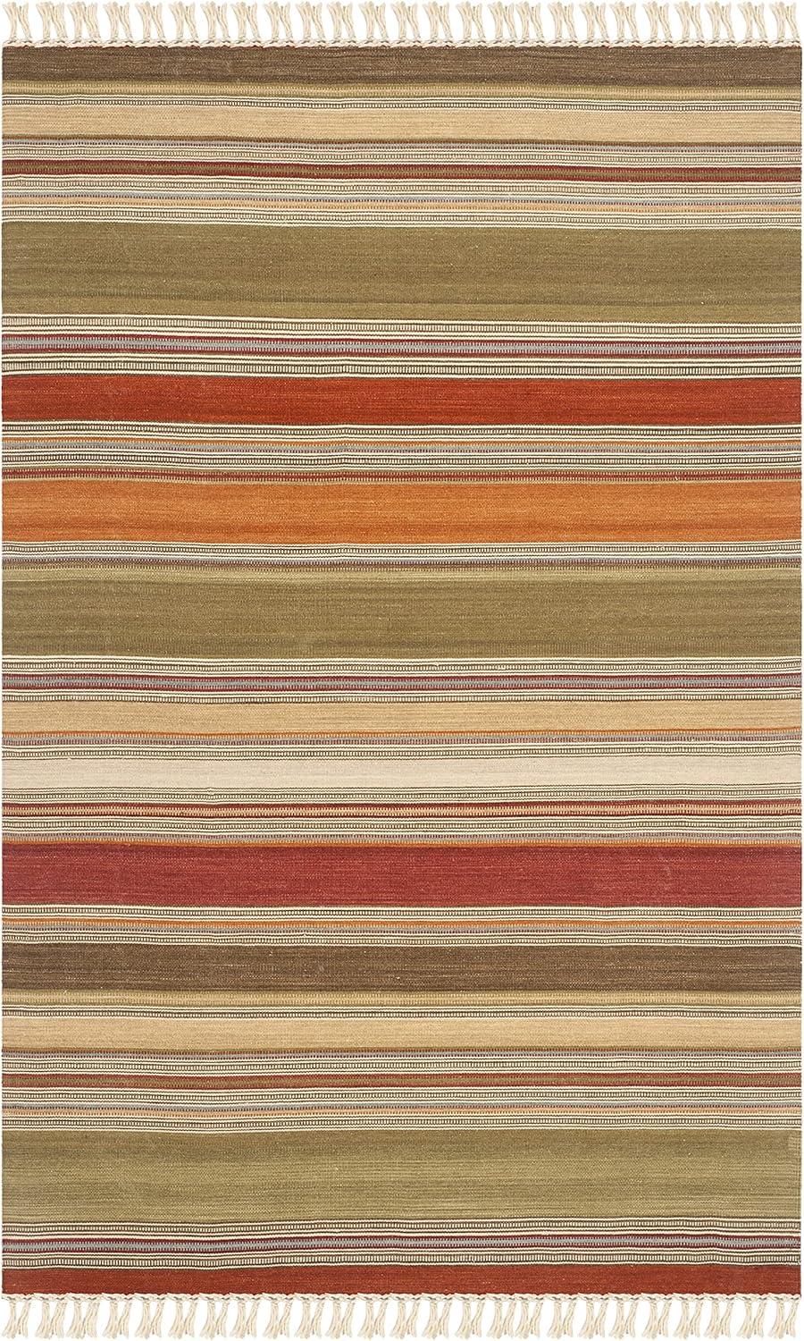 Striped Kilim STK317 Hand Woven Area Rug - Green - 5'x8' - Safavieh.