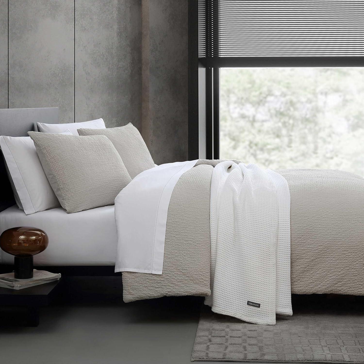 Queen Grey Cotton Puckered Texture Duvet Cover Set