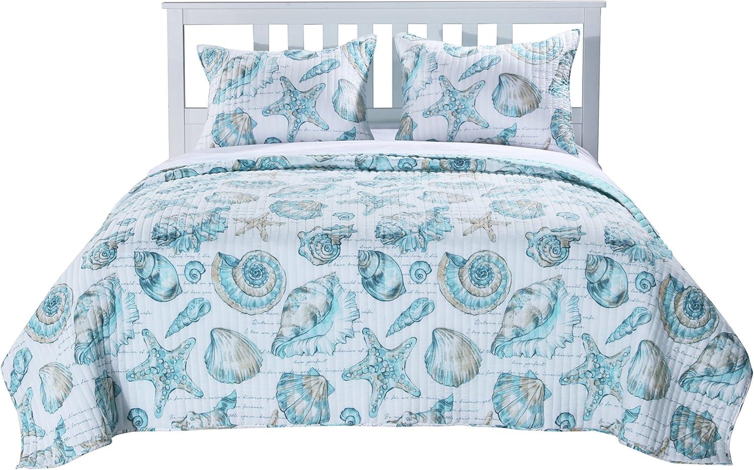Greenland Home Fashions Cruz Reversible Seashell and Starfish Quilt Set