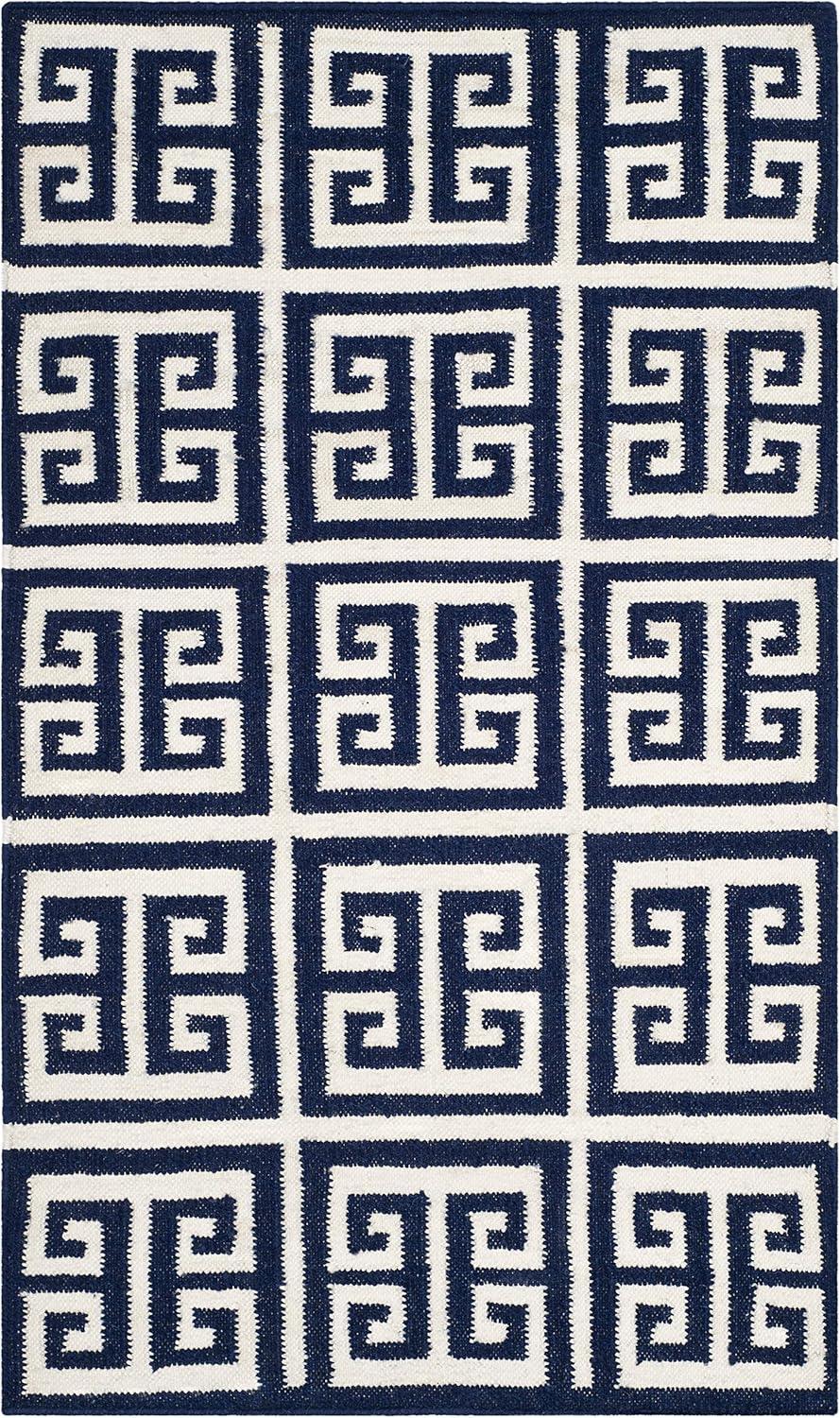 Dhurries DHU626 Hand Woven Flat Weave Accent Rug Navy / Ivory 2'-6" X 4' - Safavieh.