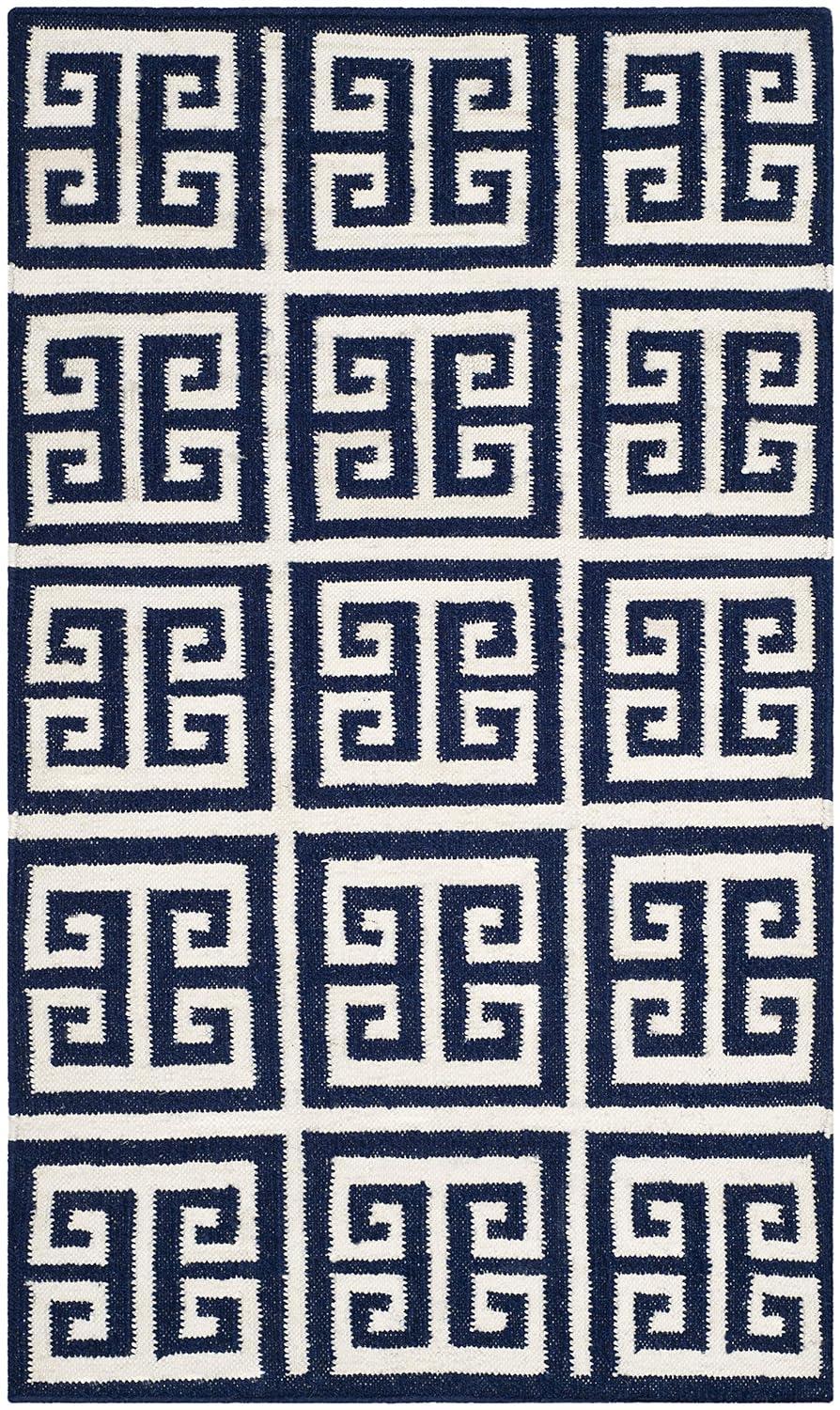Dhurries DHU626 Hand Woven Flat Weave Accent Rug Navy / Ivory 2'-6" X 4' - Safavieh.