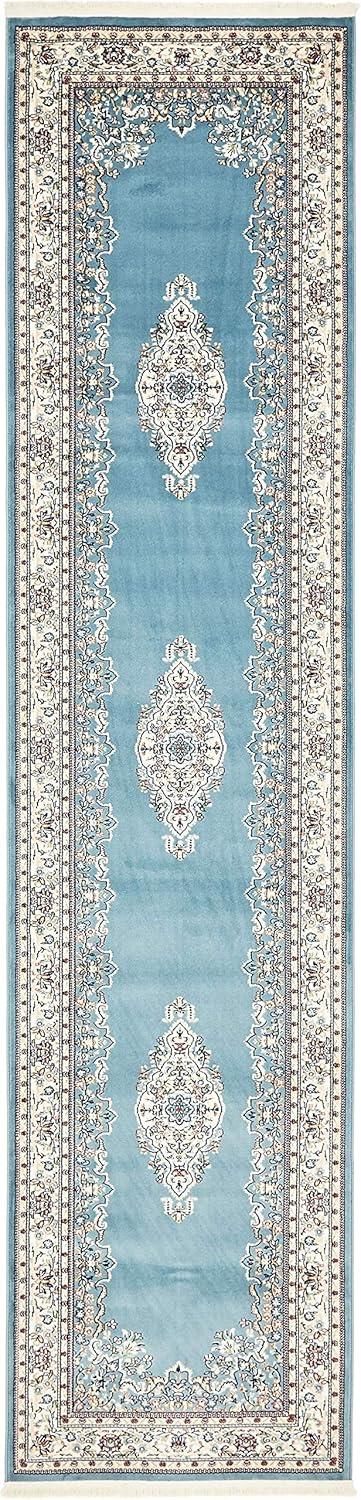 Unique Loom Narenj Collection Classic Traditional Medallion Textured Design Area Rug, 3' x 13' 1" Runner, Blue/Burgundy