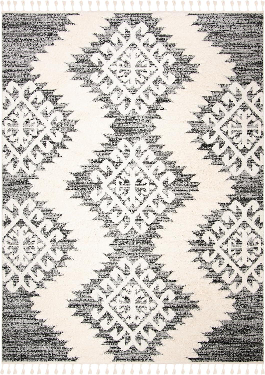 Moroccan Tassel Shag MTS652 Power Loomed Indoor Area Rug - Ivory/Grey - 8'x10' - Safavieh