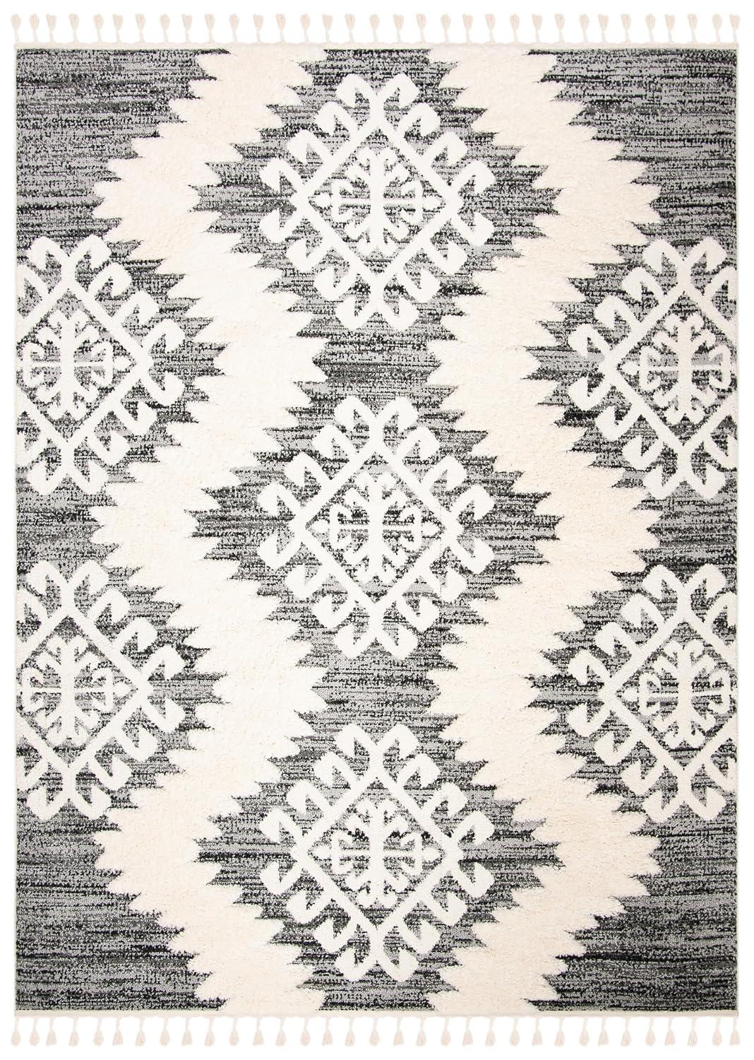 Moroccan Tassel Shag MTS652 Power Loomed Indoor Area Rug - Ivory/Grey - 8'x10' - Safavieh