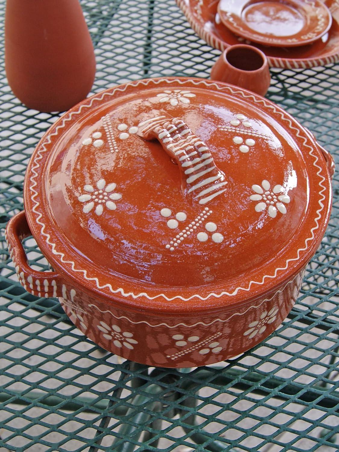 Portuguese tery Glazed Clay Cooking With Lid Terracotta Casserole Cazuela (7 Quarts)