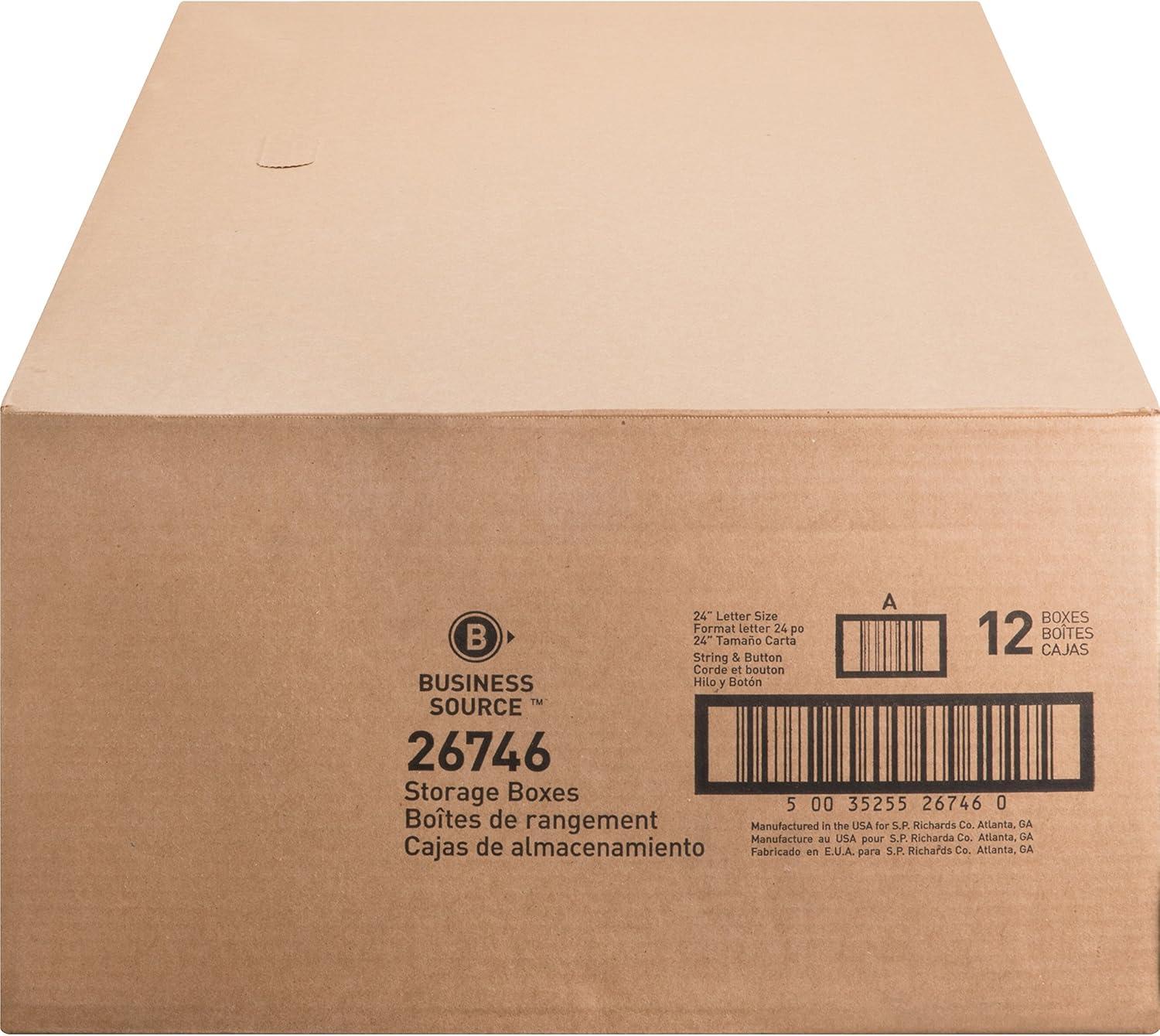 Business Source Medium Duty Letter Size Storage Box Internal Dimensions: 12" Width x 24" Depth x 10" Height - External Dimensions: 12.3" Width x 24.1" Depth x 10.8" Height - Media Size Supported: Lett