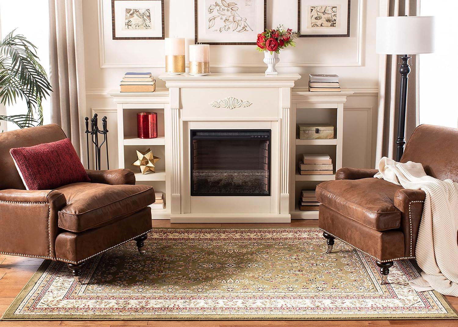 Lyndhurst Sarouk LNH331 Power Loomed Area Rug - Sage/Ivory - 5'3"x7'6" - Safavieh