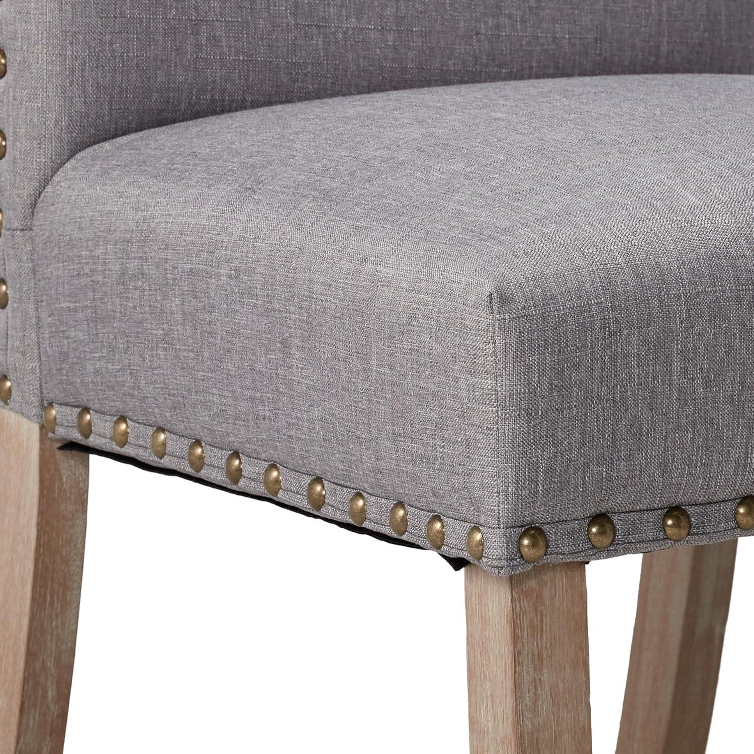 Roundhill Furniture Mod Urban Style Solid Wood Nailhead Fabric Padded Parson Chair, Grey, Set of 2