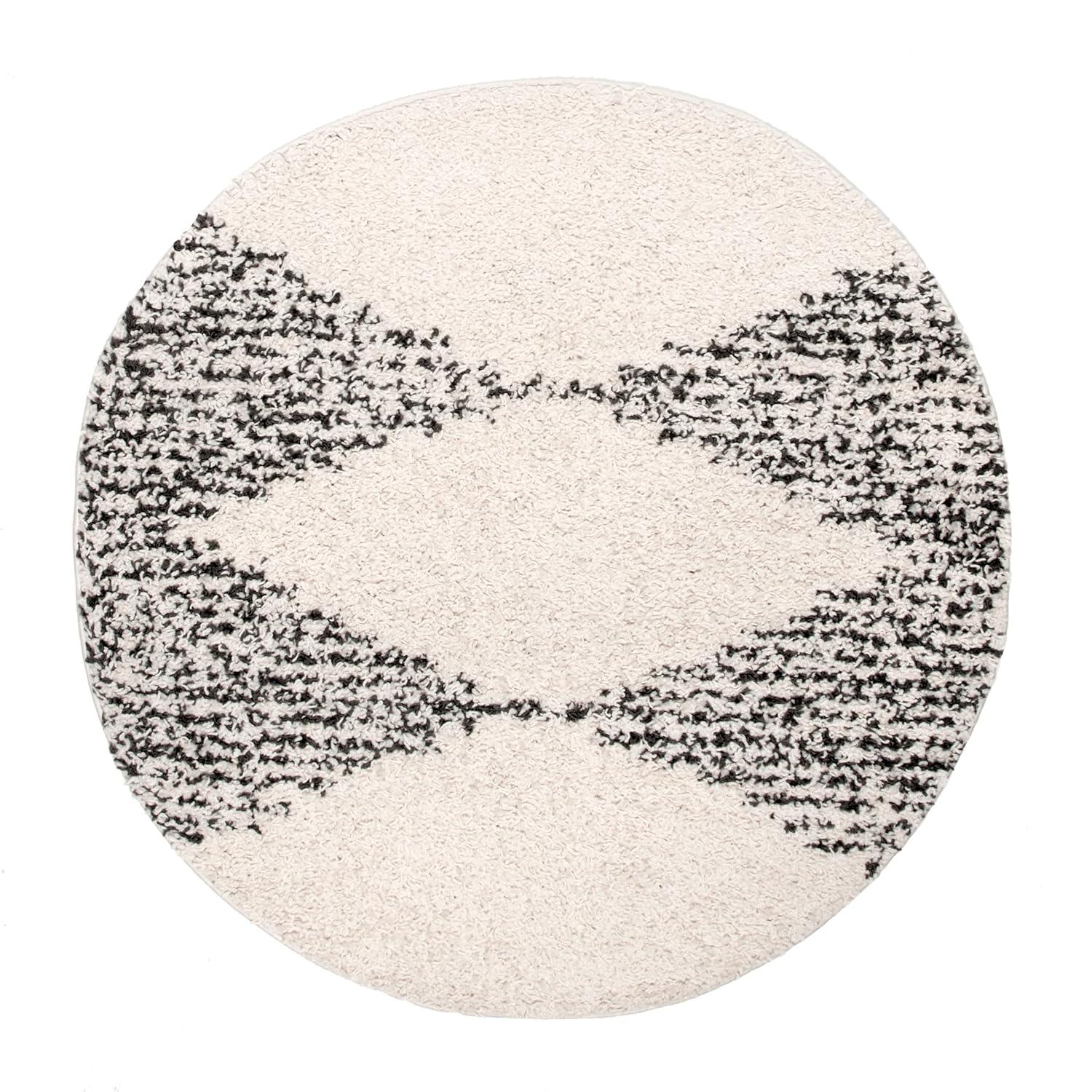 Nuloom Bria Trellis 4 Round Accent Shag Indoor Area Rug for Living Room Bedroom Dining Room Nursery Entryway, Off White/Charcoal