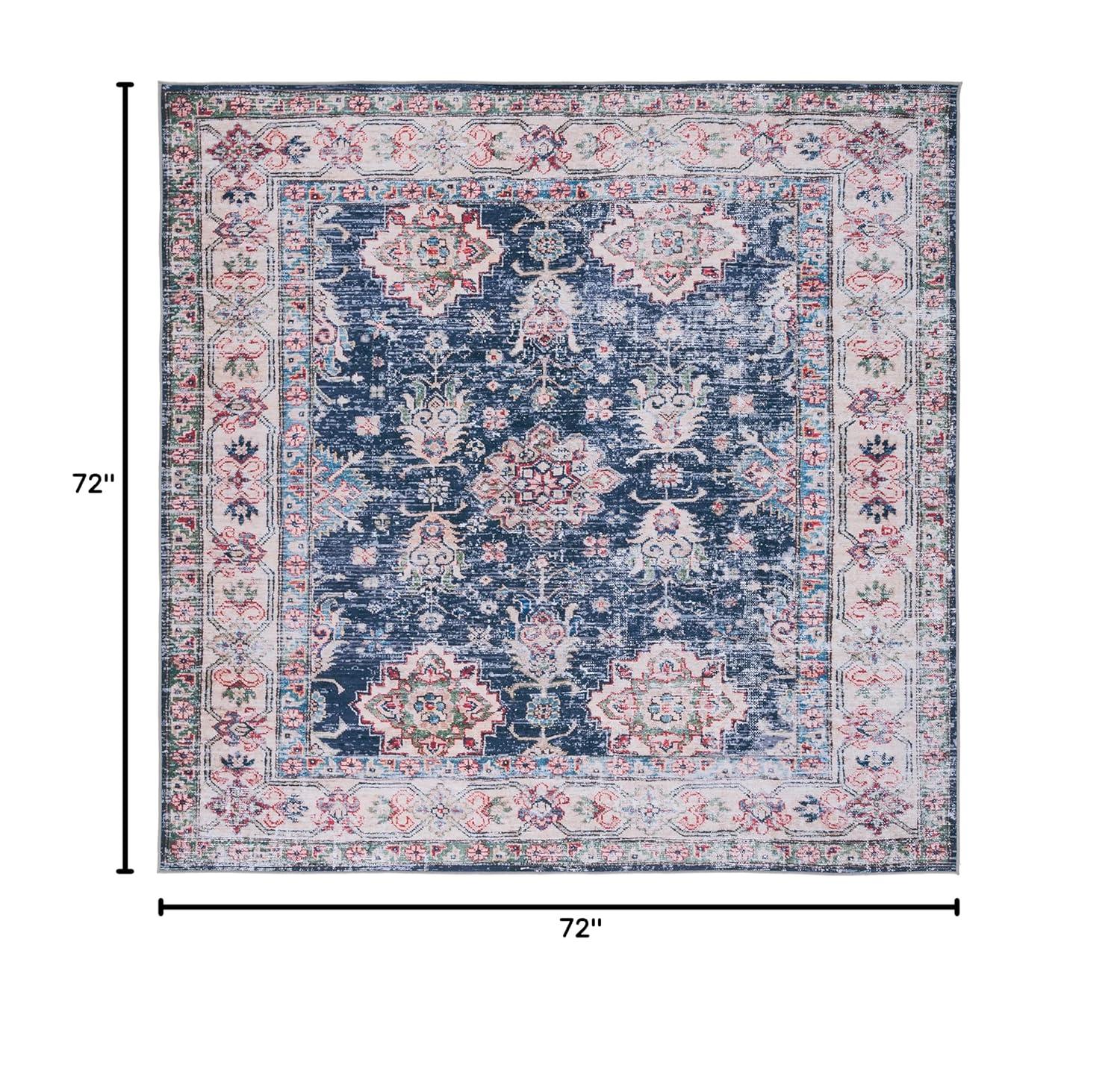 Tucson TSN196 Power Loomed Machine Washable Area Rug - Navy/Beige - 6' Round - Safavieh.