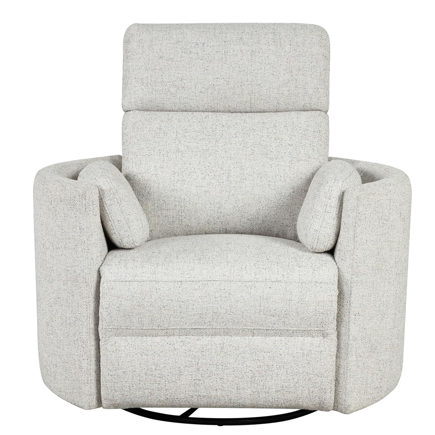 Natural Quartz Fabric Swivel Glider Recliner with USB Charger