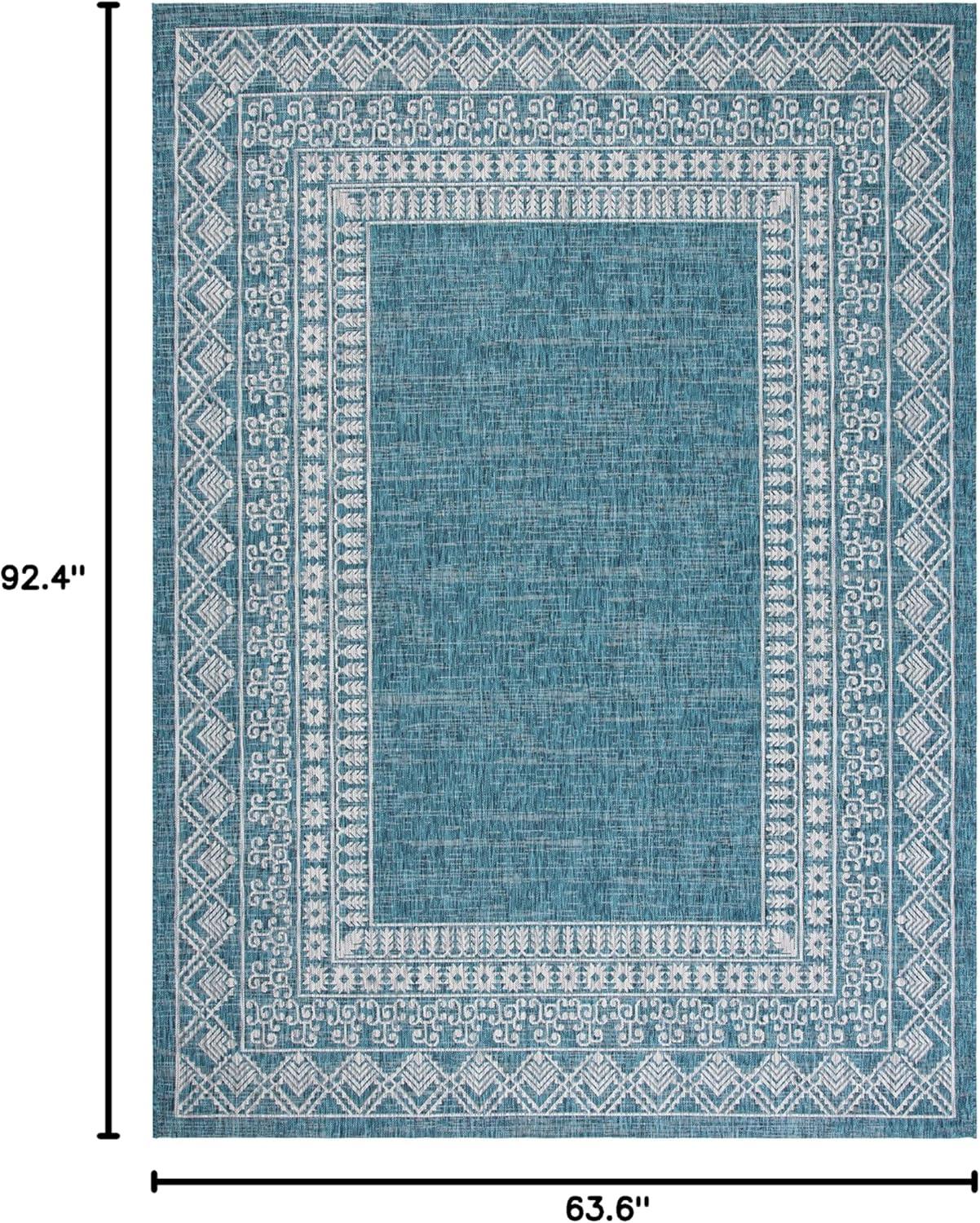 SAFAVIEH Courtyard Emmett Bordered Indoor/Outdoor Area Rug, Blue/Grey, 5'3" x 7'7"