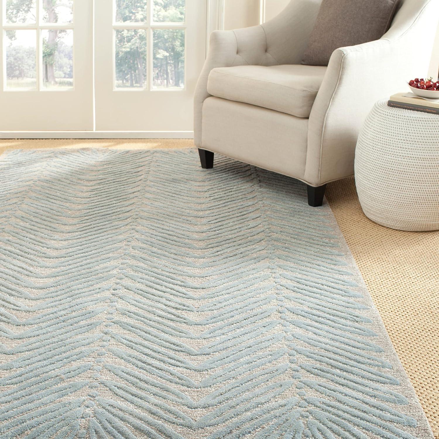 Elegant Chevron Leaves 9' x 12' Milk Pail Green Hand-Tufted Wool & Viscose Rug