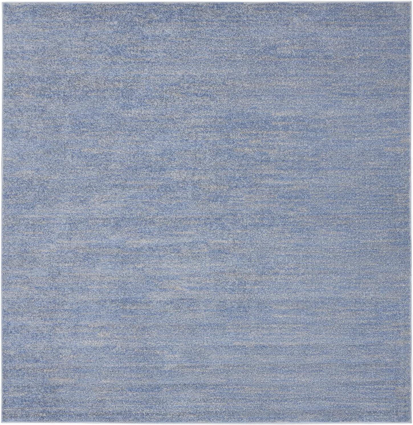 Square Blue/Grey Synthetic Reversible Indoor/Outdoor Rug