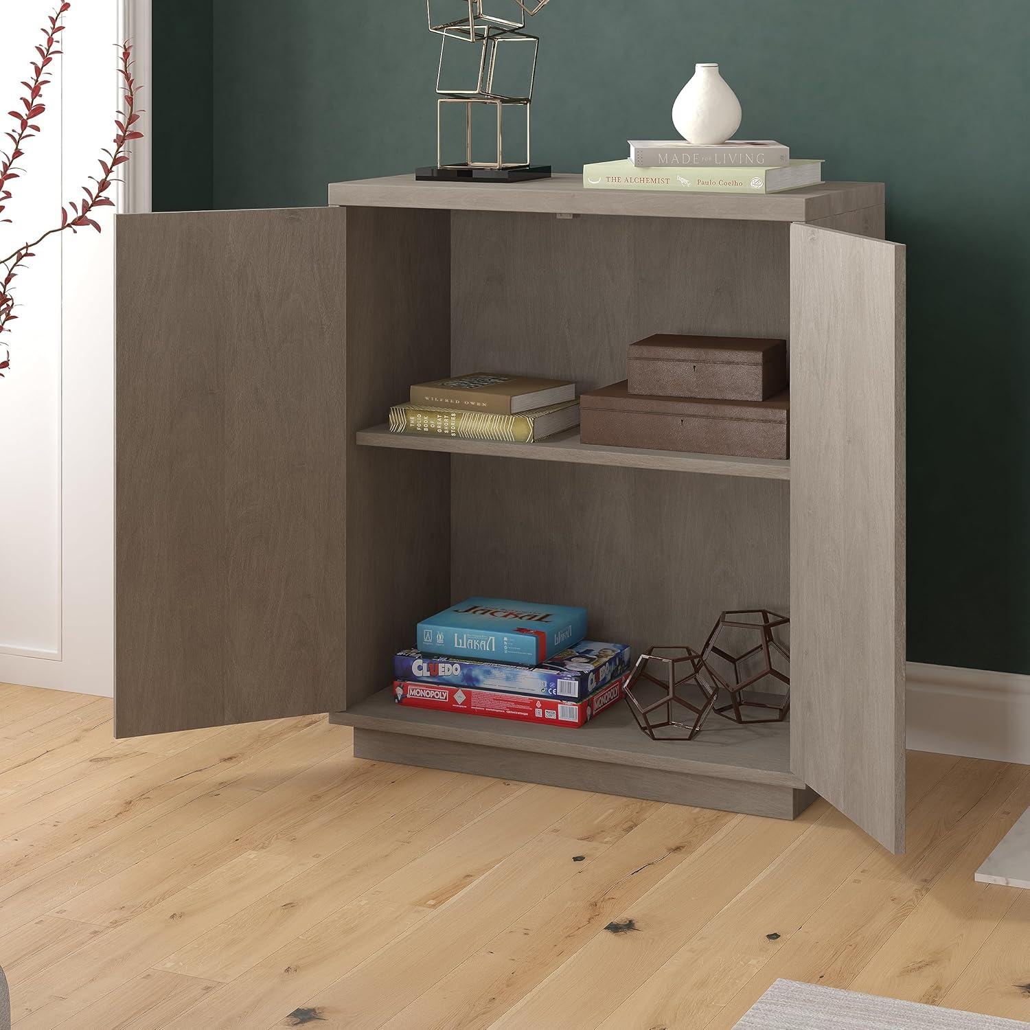 Antiqued Gray Oak Ridged Accent Cabinet with Plinth Base