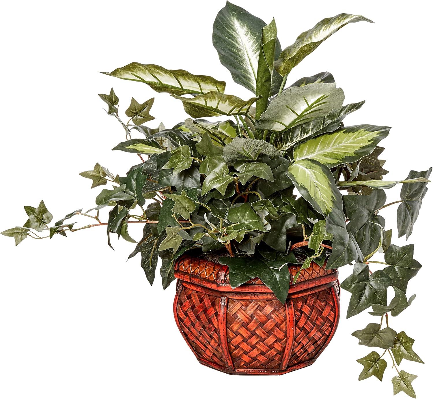 Nearly Natural Dieffenbachia & Ivy with Decorative Planter