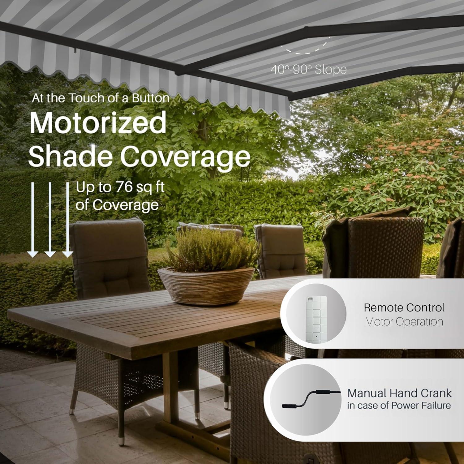 Motorized Retractable Patio Awning- Black Frame