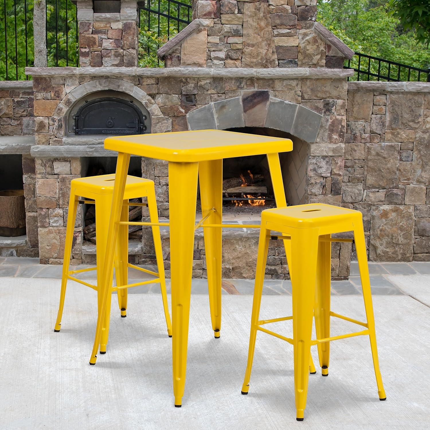 Flash Furniture Commercial Grade 30" High Backless Yellow Metal Indoor-Outdoor Barstool with Square Seat