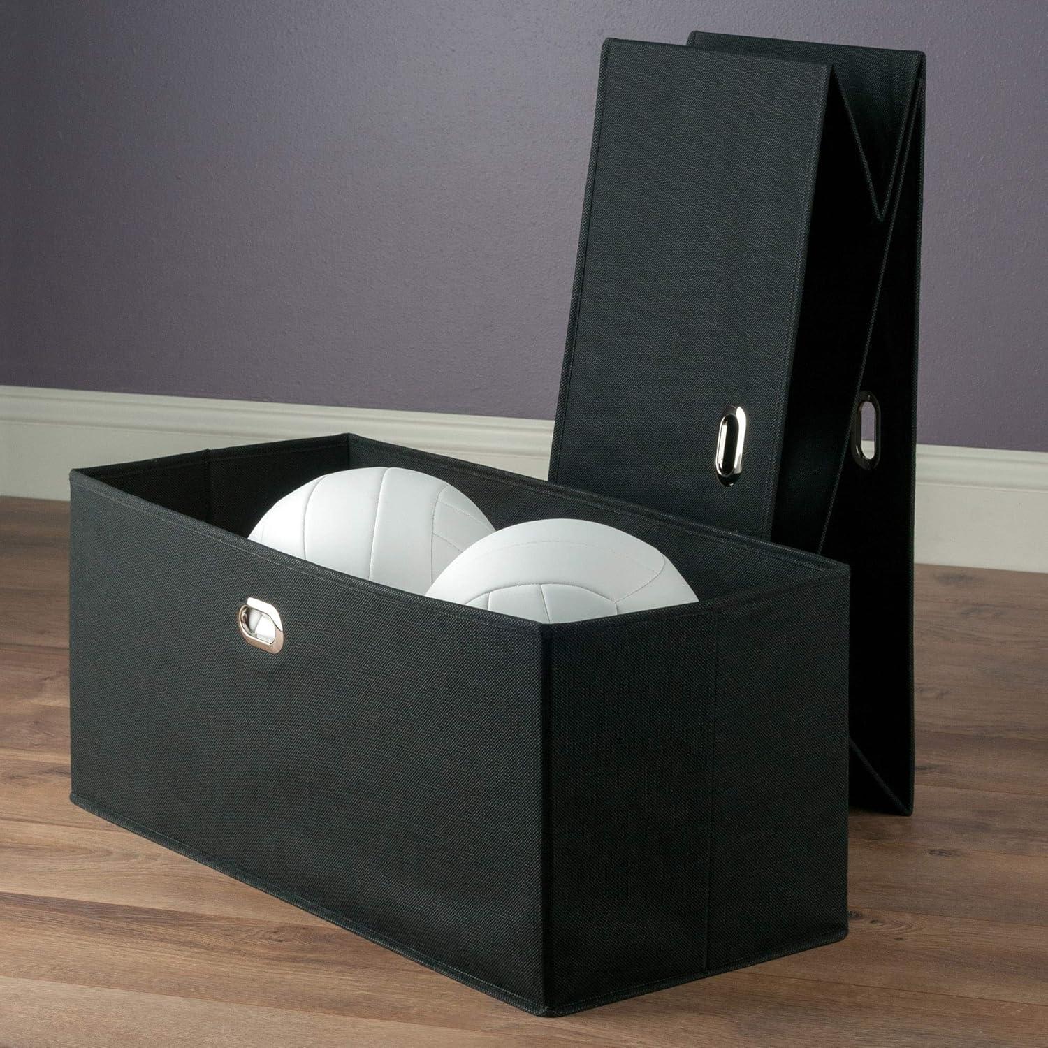 Decorative Basket Winsome Black: Foldable Fabric, Reinforced Chrome Handles, Fits 11" Cube Storage System