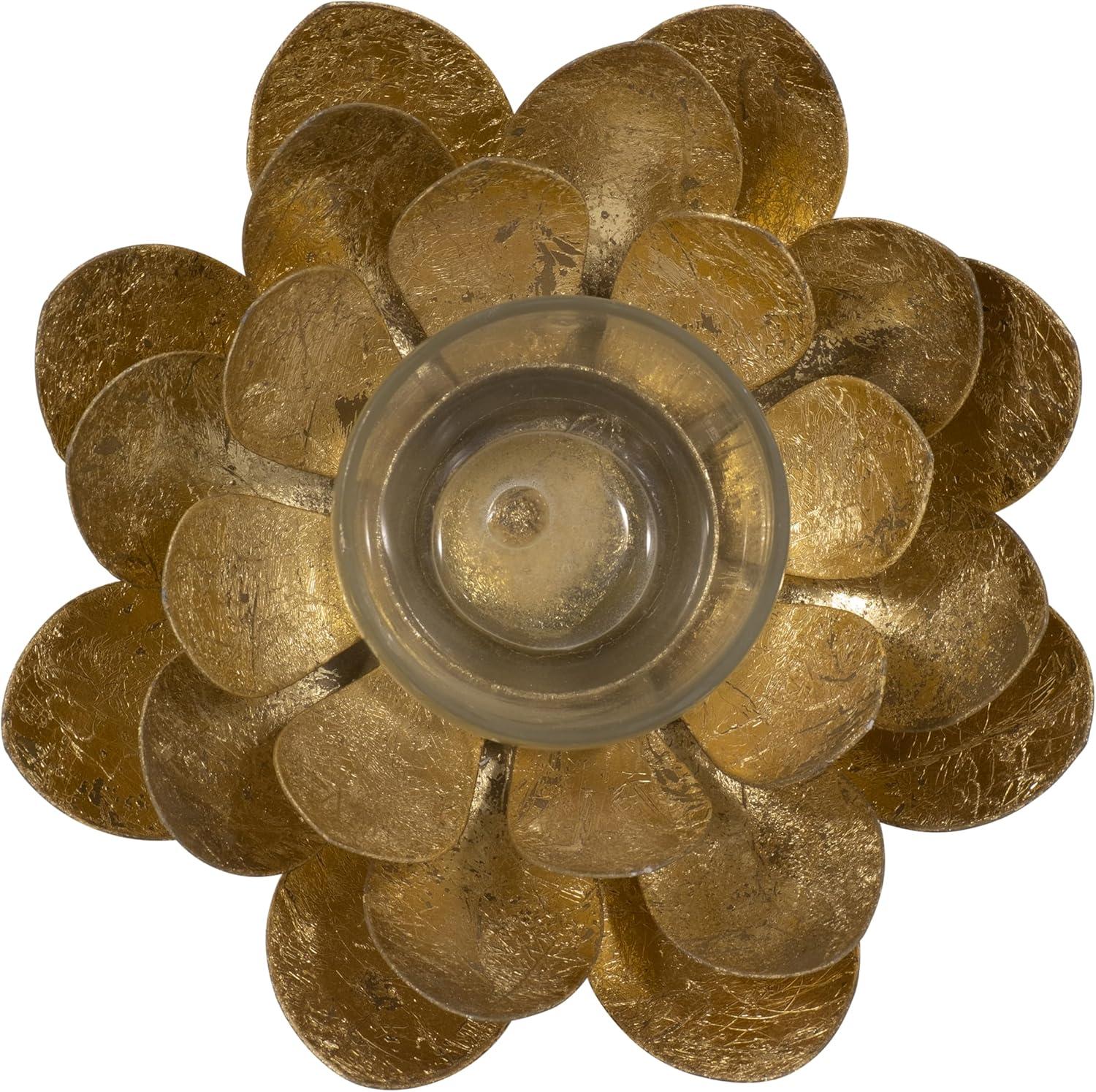 Sagebrook Home 8" Lotus Candle Holder - Contemporary Gold Metal Decorative Votive Candle Holder for Home or Event Decor - Decorative Lotus Candle