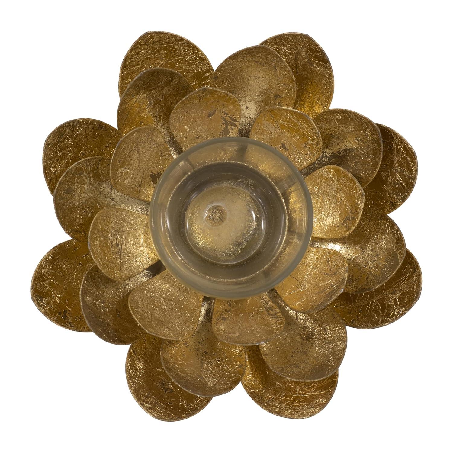 Sagebrook Home 8" Lotus Candle Holder - Contemporary Gold Metal Decorative Votive Candle Holder for Home or Event Decor - Decorative Lotus Candle
