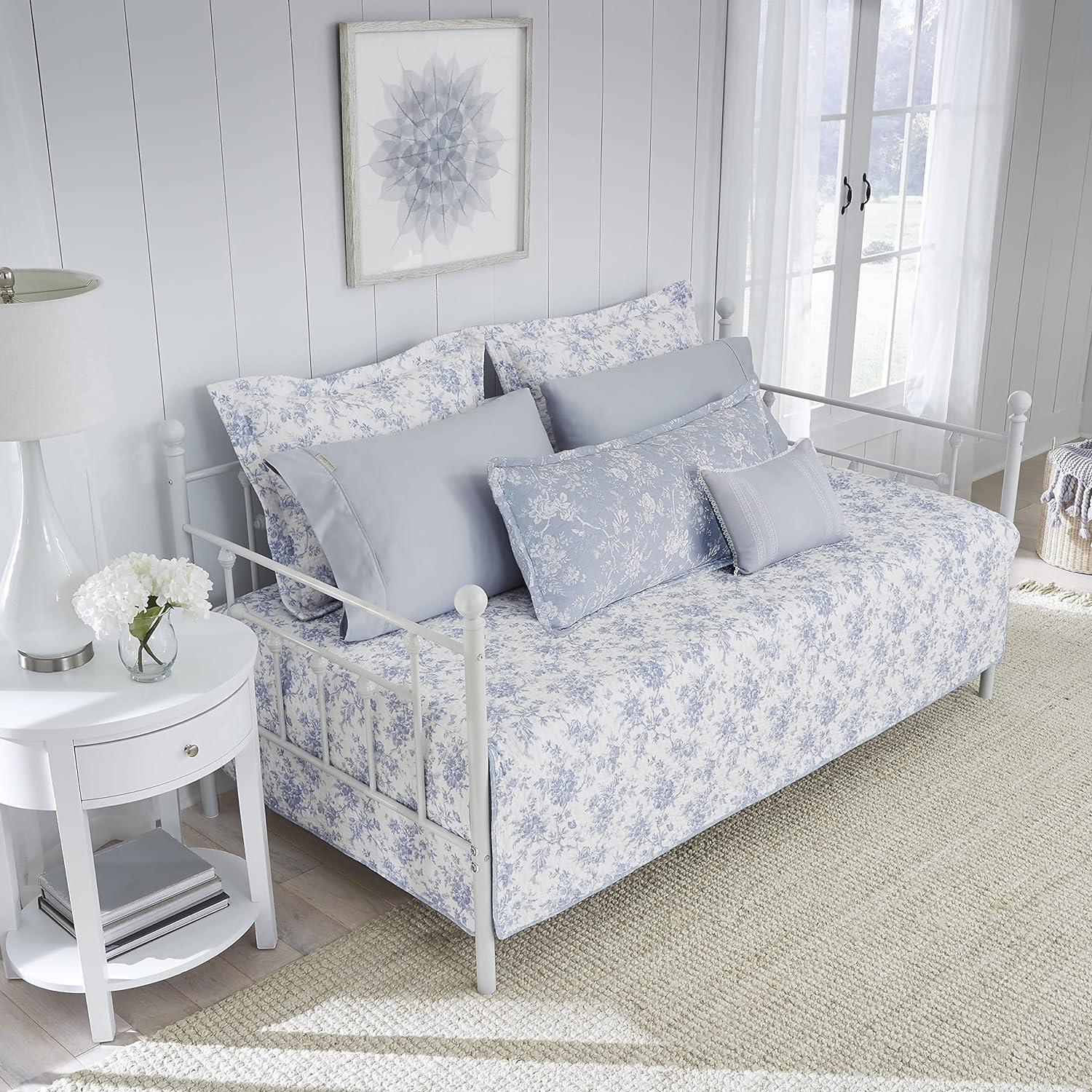 Laura Ashley Walled Garden Cotton Blue 4 Piece Daybed Cover Set