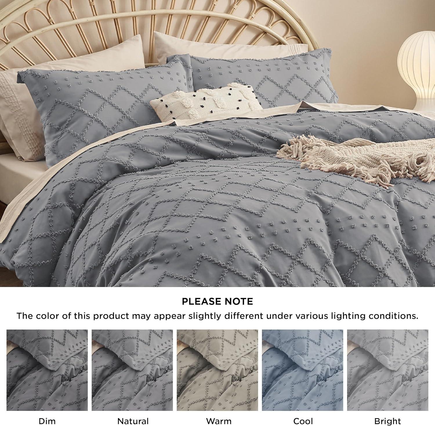 Bedsure Boho Duvet Cover King Size - Boho Bedding, Tufted King Duvet Cover for All Seasons, 3 Pieces Embroidery Shabby Chic Home Bedding,Comforter Not Included (Grey, 104" x 90")