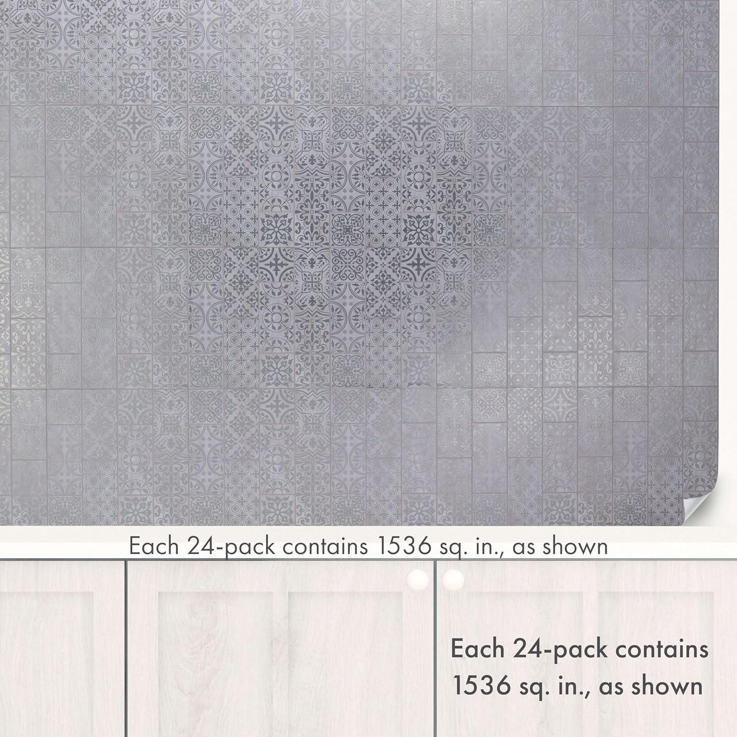 24-Pack of 8" x 8" Paper Peel and Stick Tiles. Metallic Embossed White Silver Inlay Backsplash. Removable Wallpaper for Walls, Backsplash, and Art Projects by Main Street Creations.