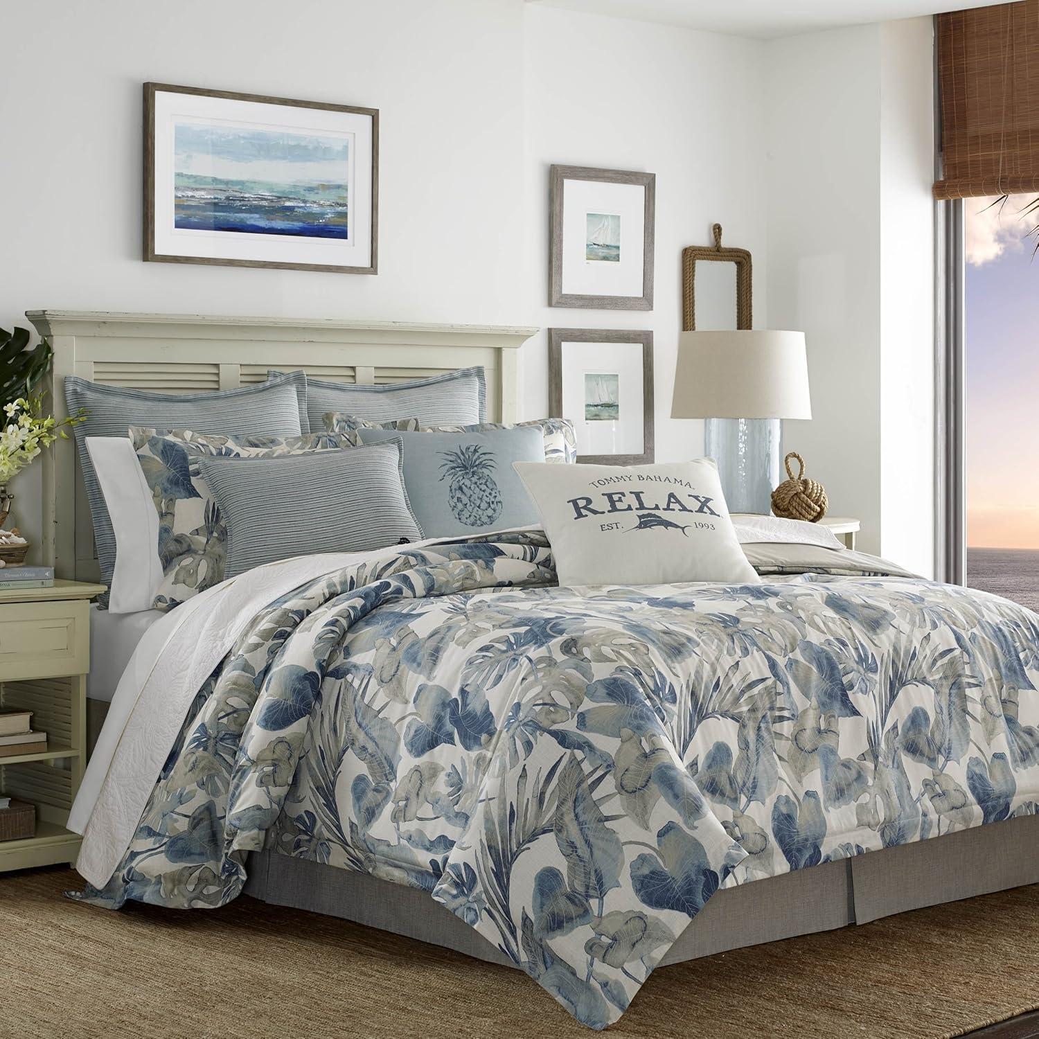 Tommy Bahama Raw Coast Blue Cotton Reversible Duvet Cover Set