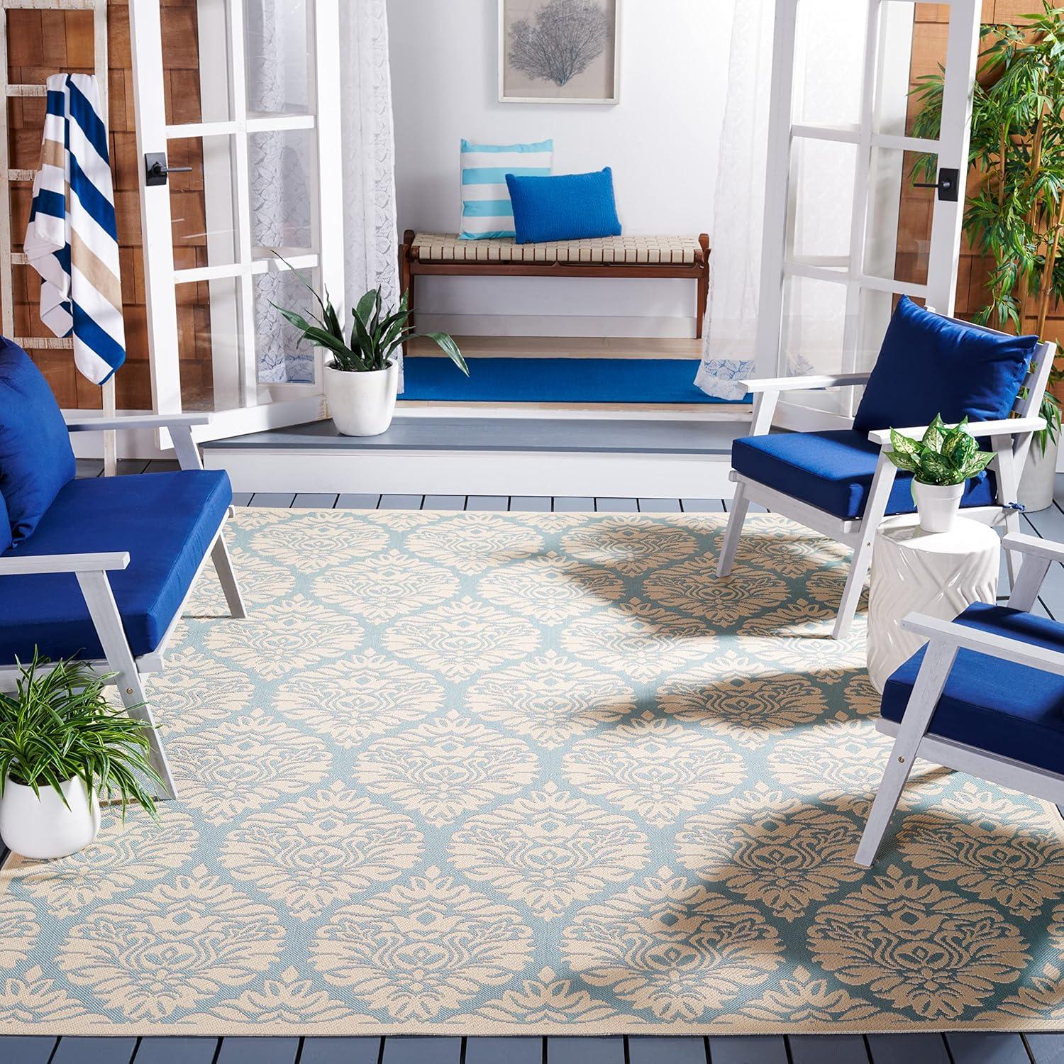 Beach House BHS135 Power Loomed Indoor/Outdoor Area Rug - Cream/Blue - 8'x10' - Safavieh