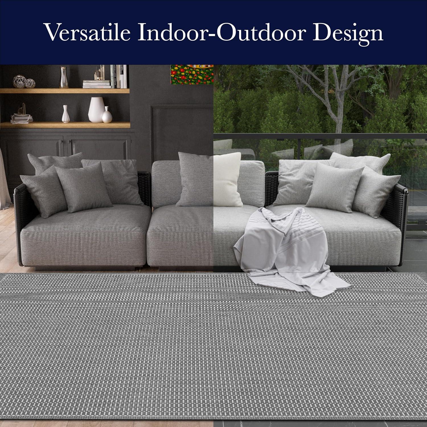 Couristan Recife Saddle Stitch Indoor /Outdoor Area Rug, Grey- White, 2'3" x 11'9" Runner