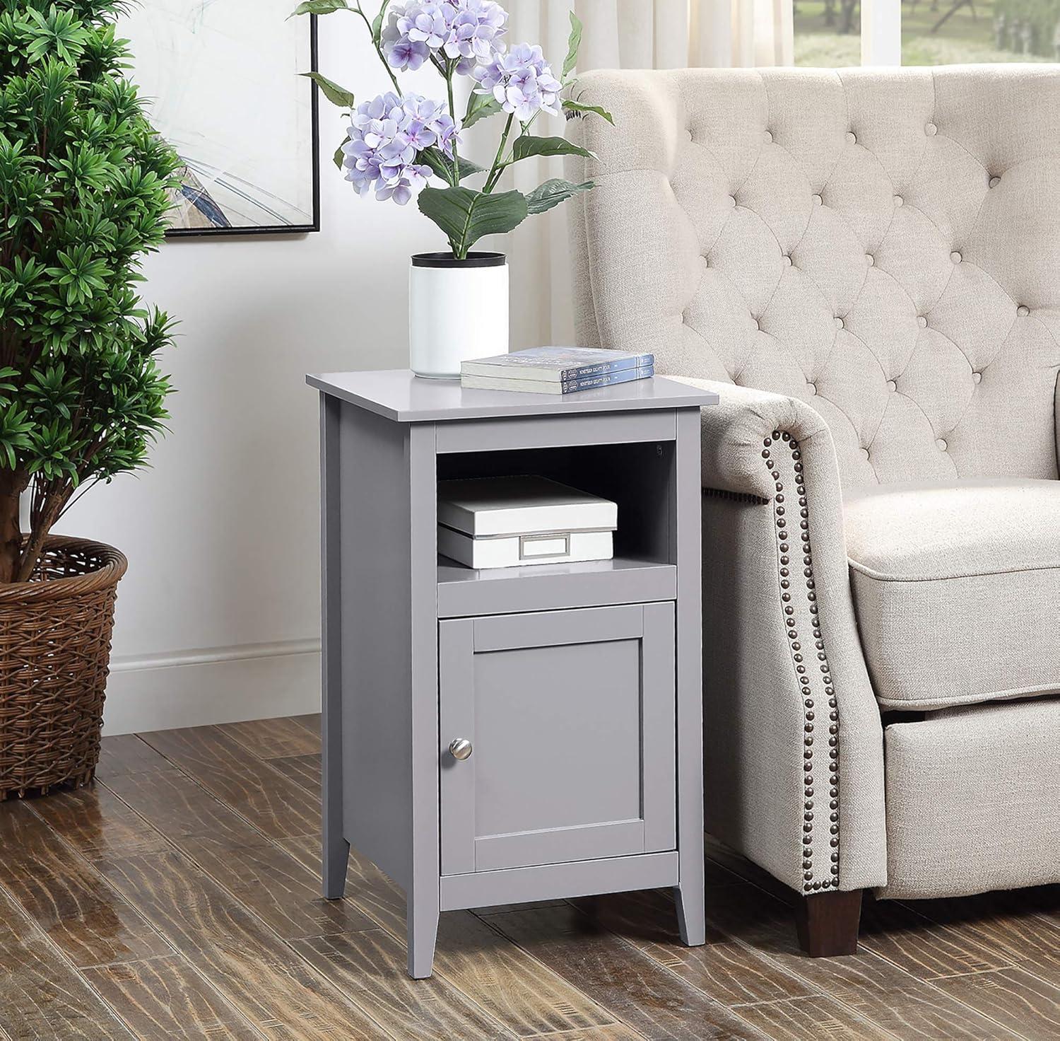 Gray Transitional MDF End Table with Storage Cabinet and Shelf