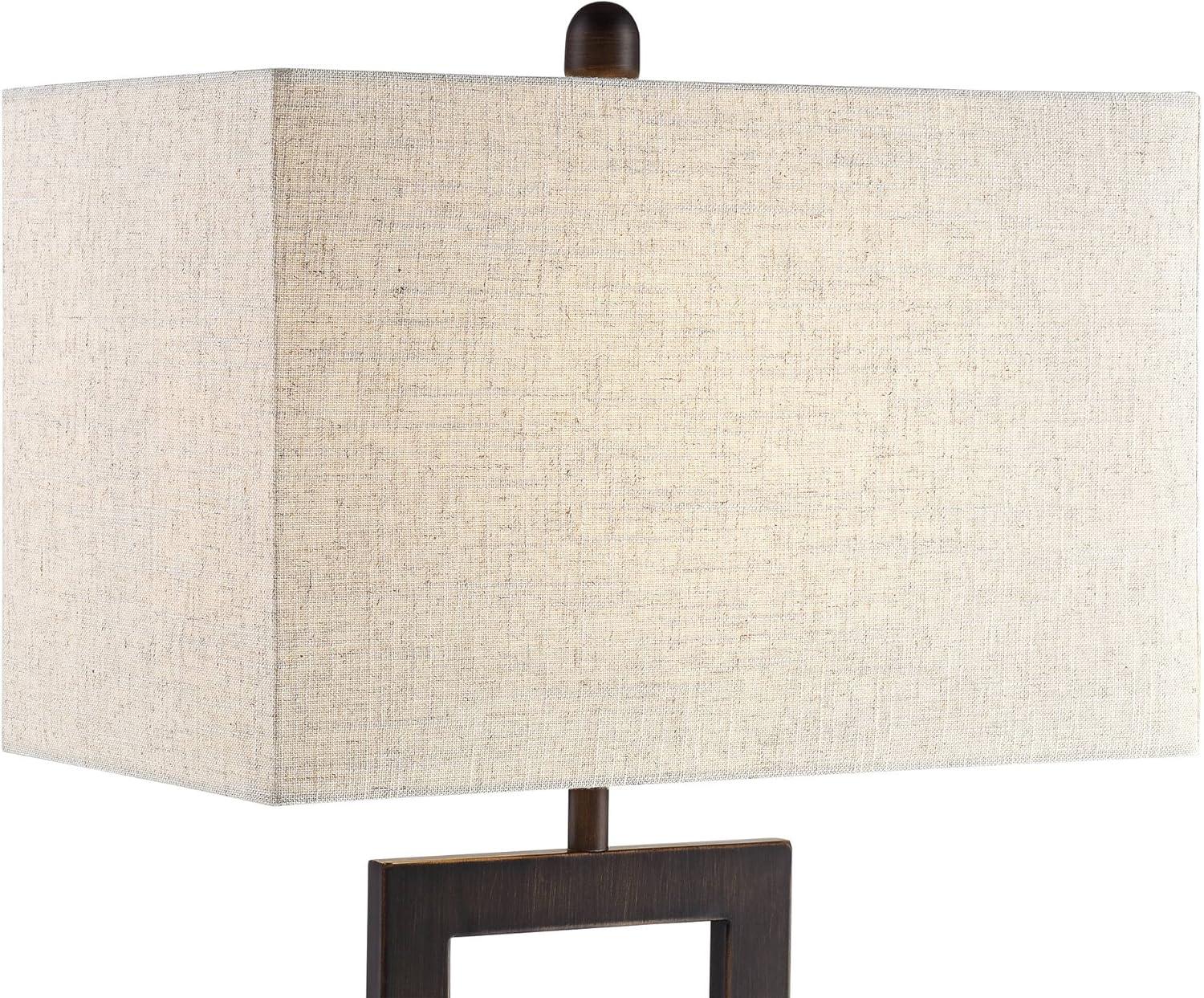 360 Lighting Todd Modern Table Lamp 30" Tall Bronze Rectangular with USB and AC Power Outlet in Base Oatmeal Fabric Shade for Living Room Office House