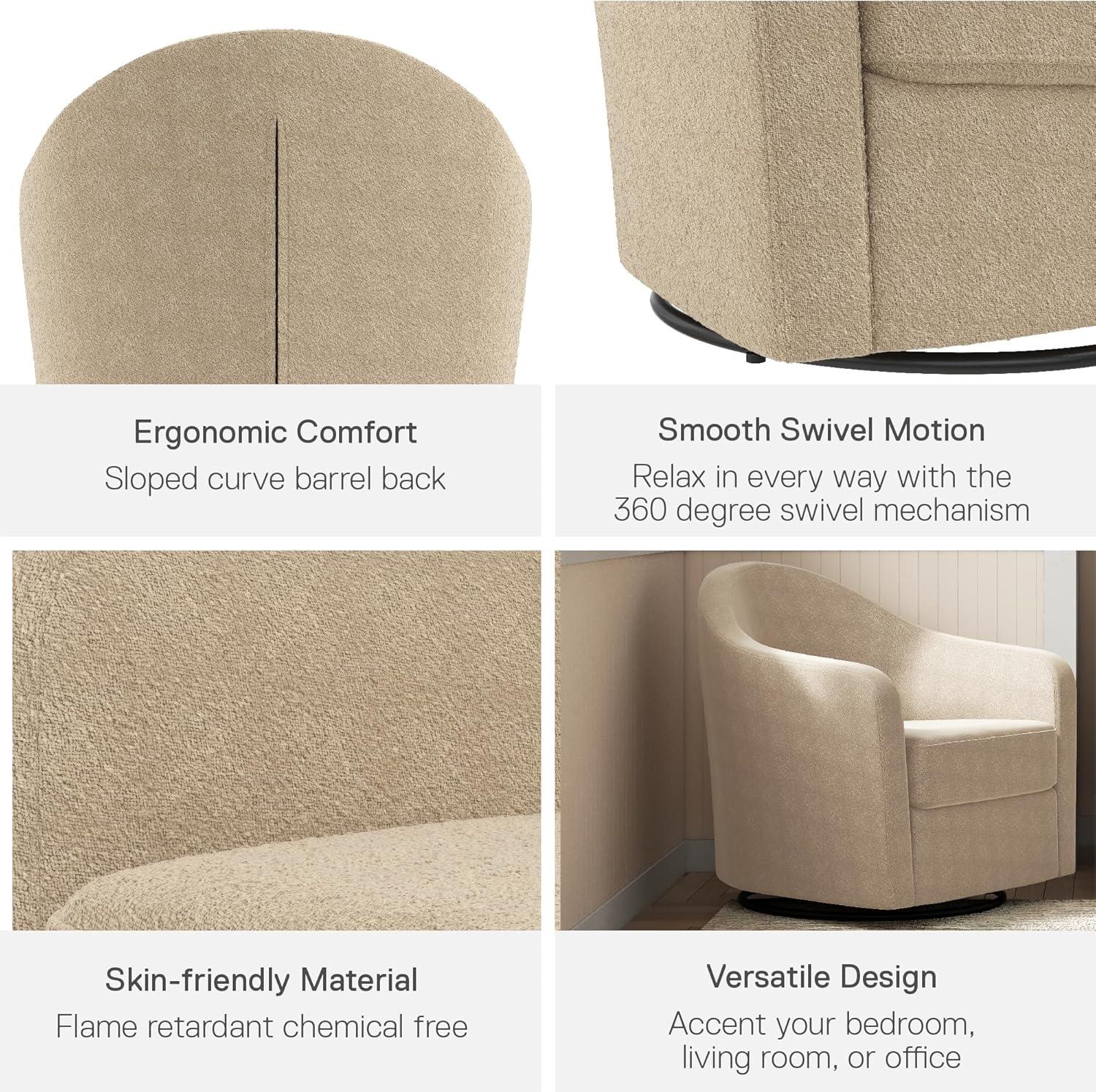 DHP Gentle Swivel Curved Accent Chair, Taupe Boucle