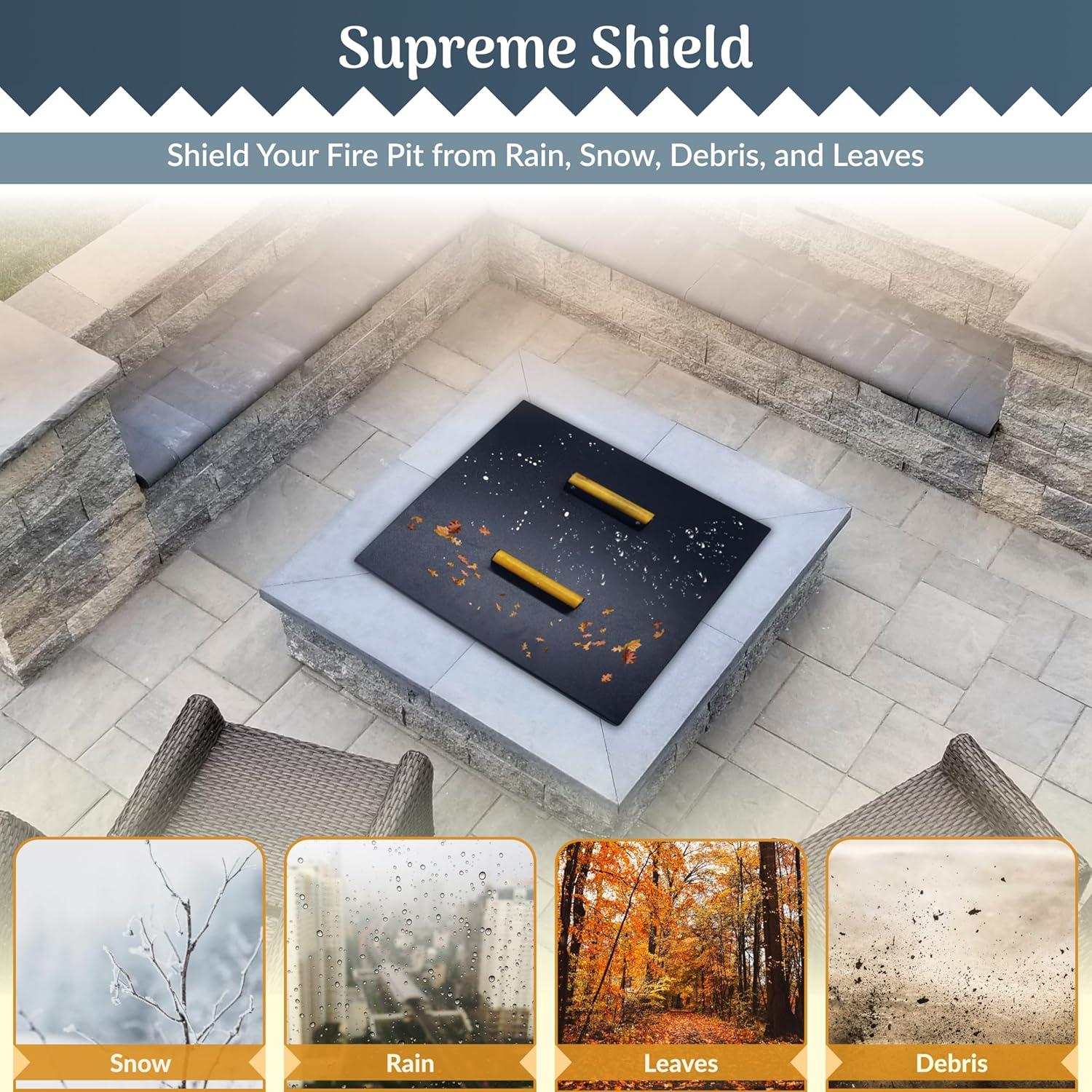 FEBTECH Fire Pit Snuffer Lid - Fire Pit Lid Square 34X34 Fire Pit Cover Square, Rust Resistant Firepit Lid,Carbon Steel Fire Pit Table Lid Square, Compatible For Firepit & Firepit Table Inside Dia Up To 32".