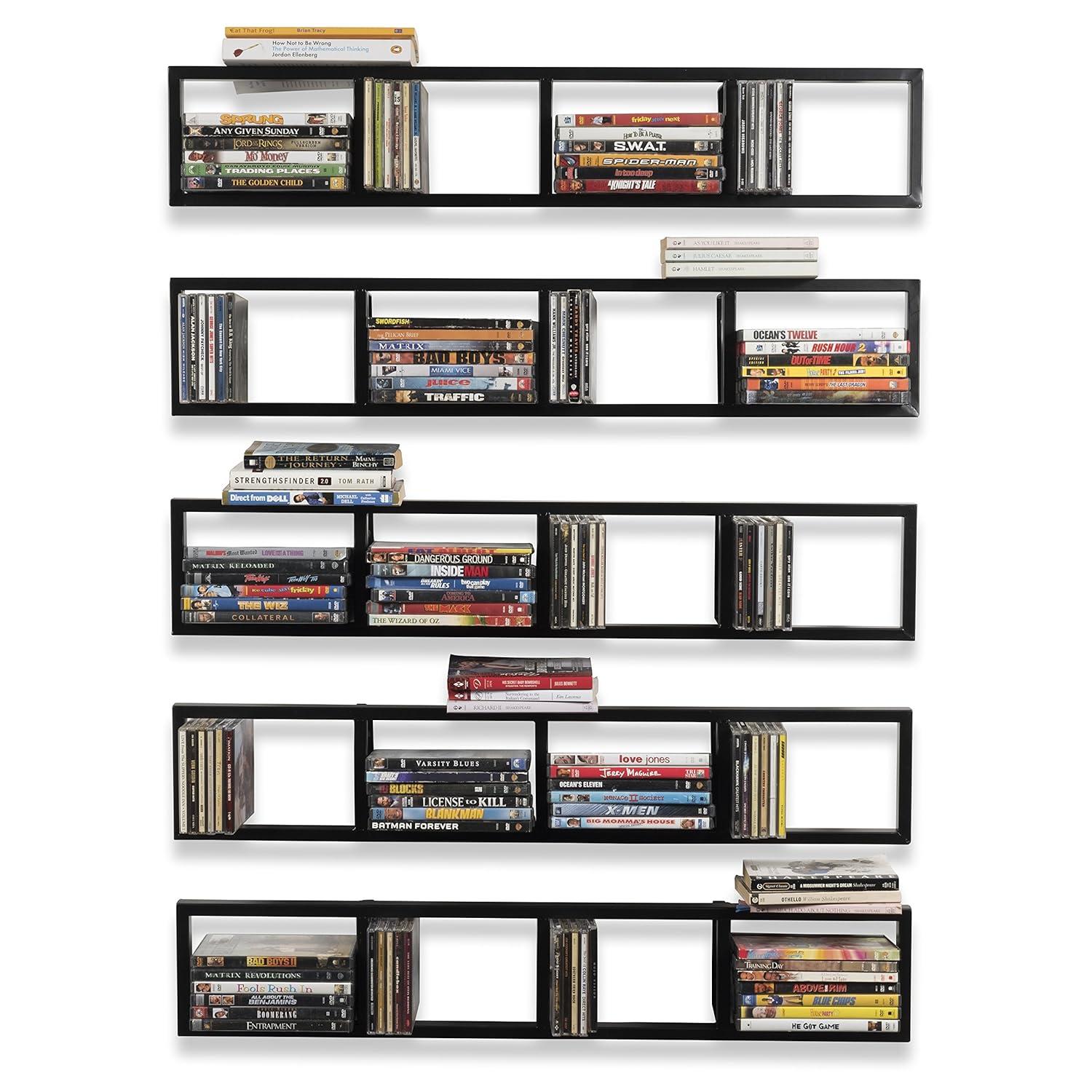 Set of 5 Video Game Rack,Wall Mount CD DVD Storage Shelf, 34 Inch Media Storage Rack Metal Floating Shelf Black,CD Rack