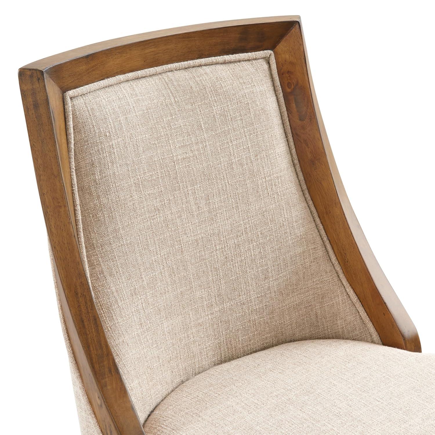 Alaterre Ellie Bar Height Stool, Back, Swivel Seat, Brown, Upholstered Padded Seat, Rubberwood Frame, Steel Memory Return Mechanism, Dimensions 19 in. W x 22 in. D x 46 in. H, Footrest, Metal Kick Plate