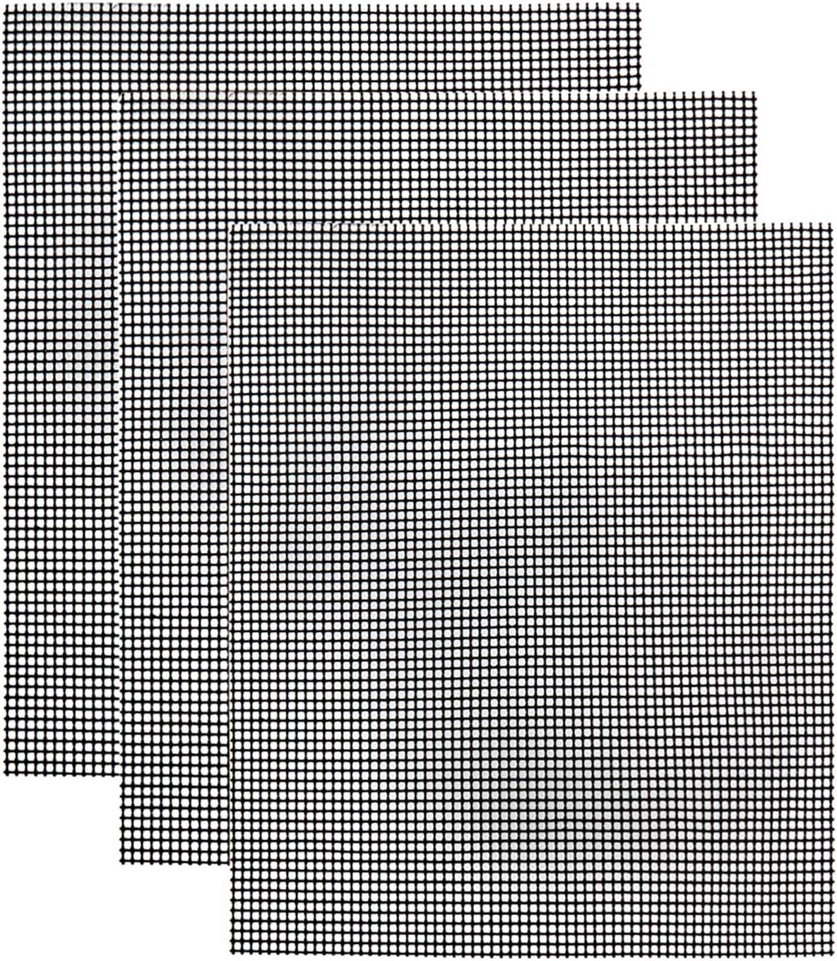 Grill Mesh Mat- Non-Stick Cooking Mats for Grilled Vegetables/Fish/Fajitas/Shrimp, Grilling Sheet Liner, Reusable Grill Accessories - Use on Gas, Charcoal, Electric Barbecue (set of 3, black)